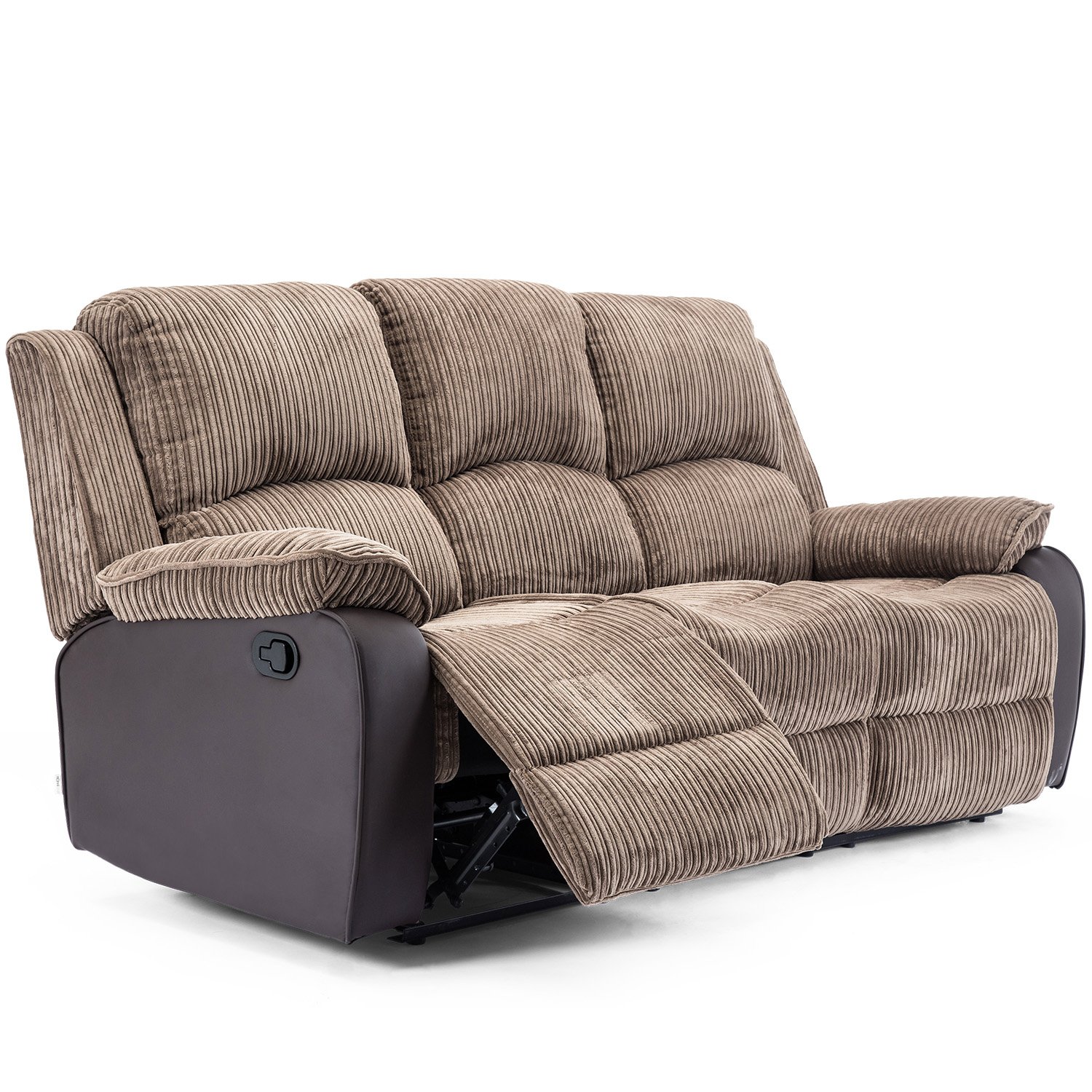 Furniture Online Postana Manual Recliner 3 Seater Fabric Sofa – Brown