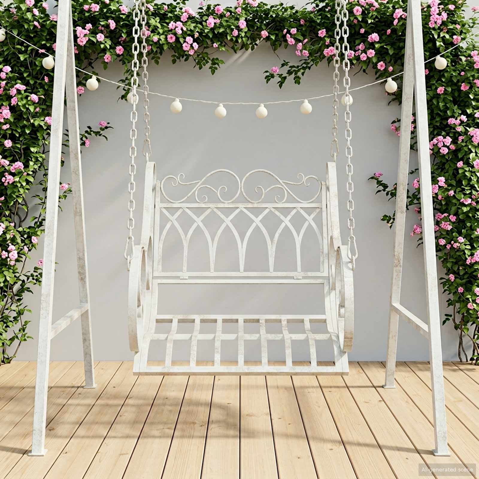 Walplus Steel Swing Bench Antique - Antique White - 71 x 75 x 59 cm