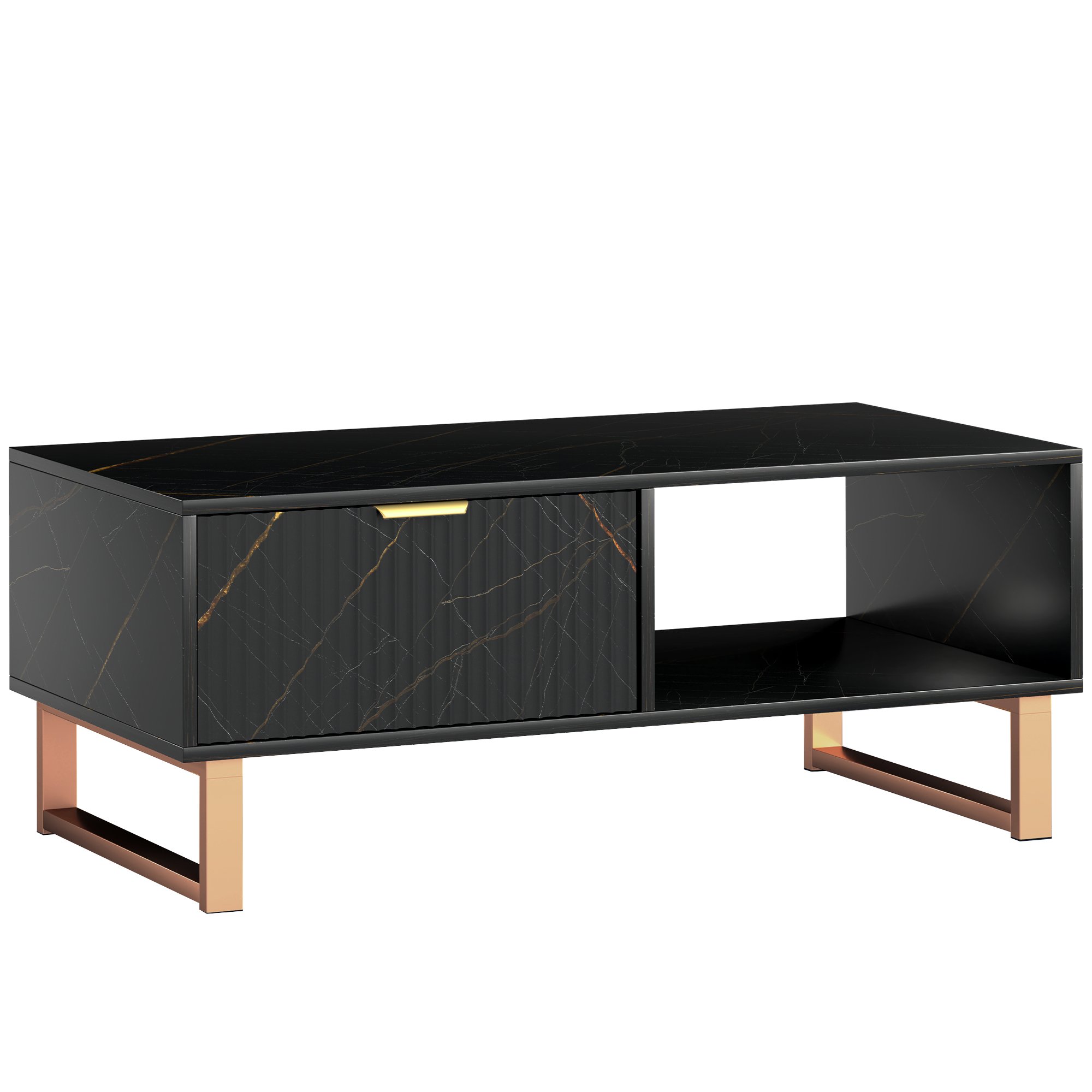 HOMCOM Marble-Effect Coffee Table with Storage - Black