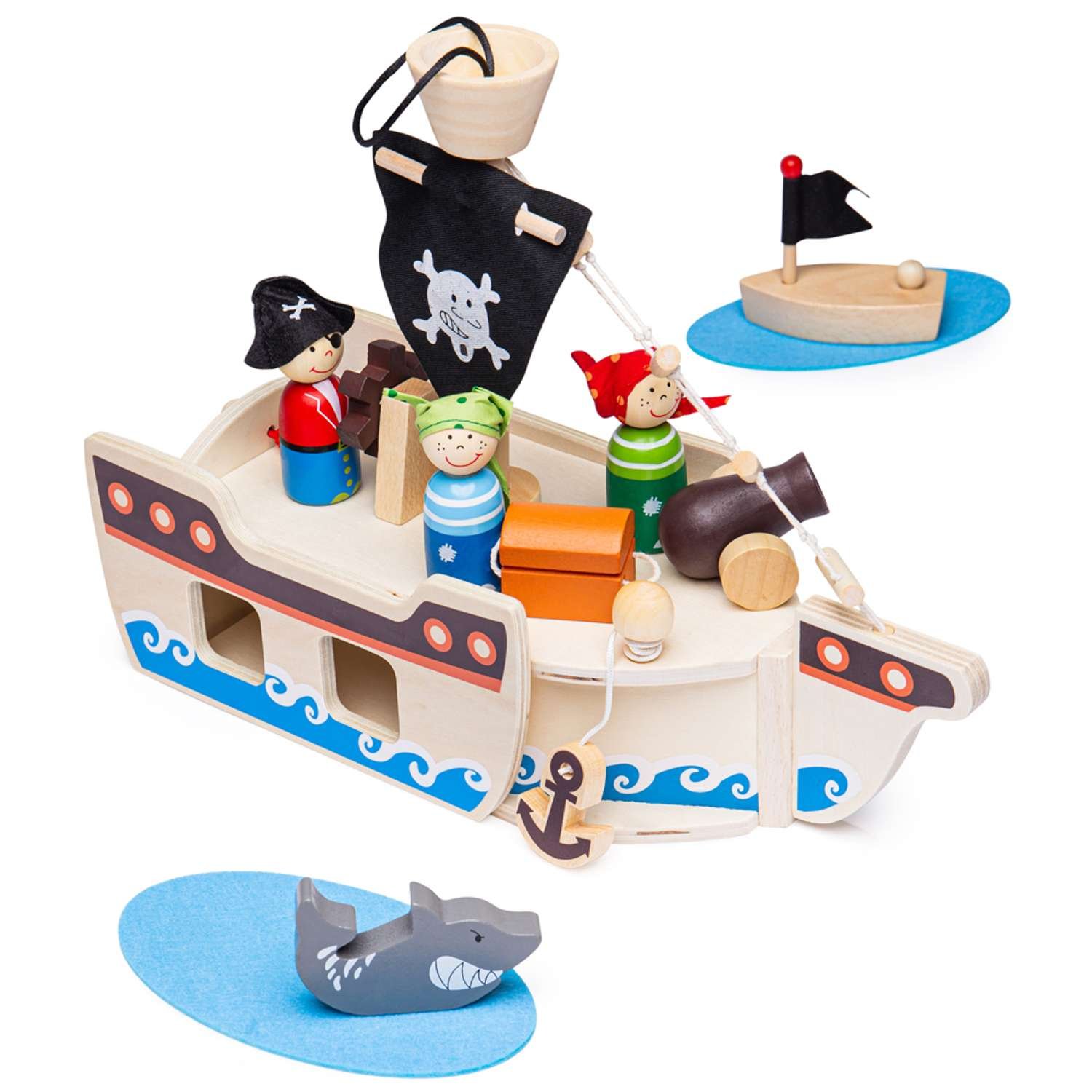 Bigjigs Toys Mini Pirate Ship Playset - 3 Years +