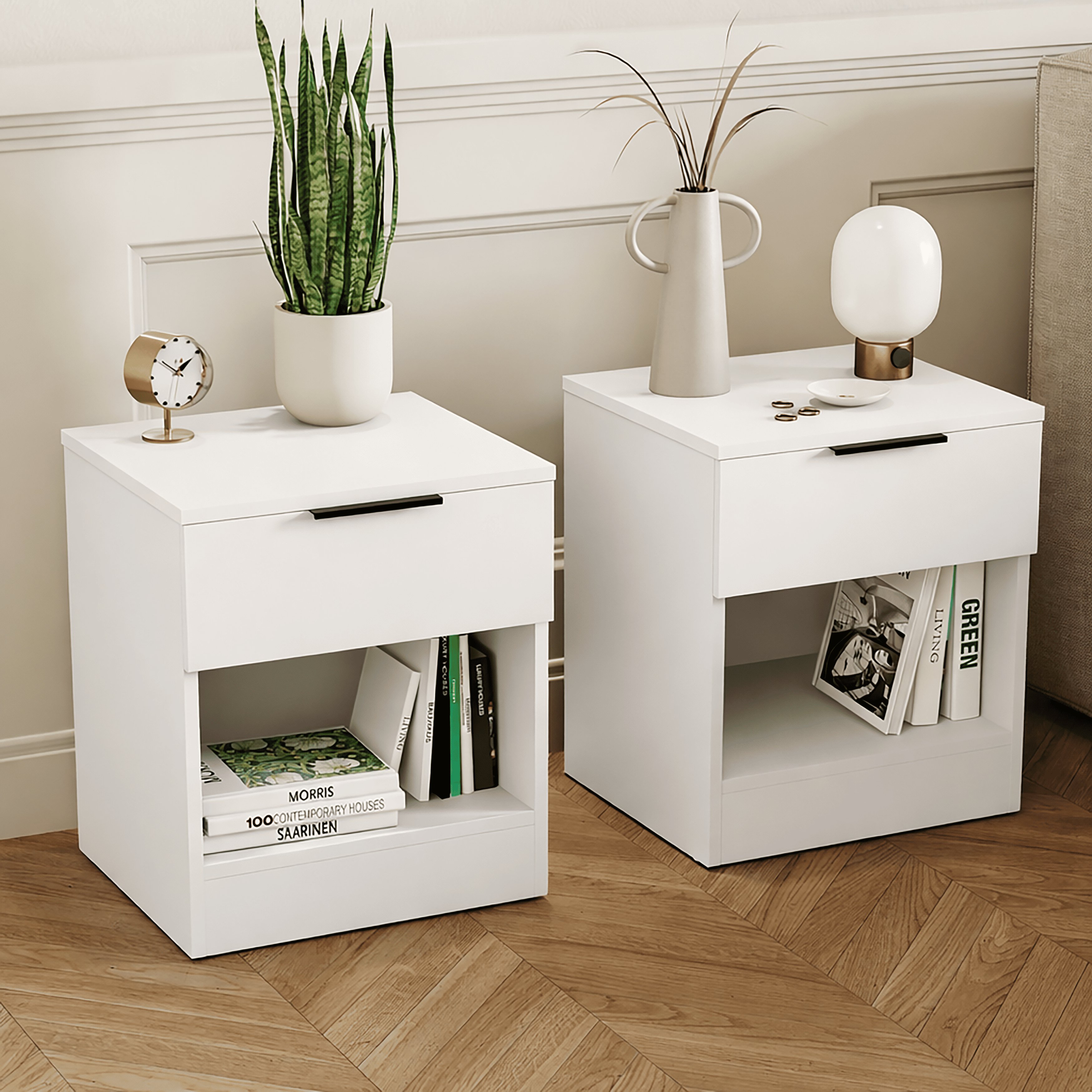 Vida Designs Trega 1 Drawer Set Of 2 Bedside Chest - White