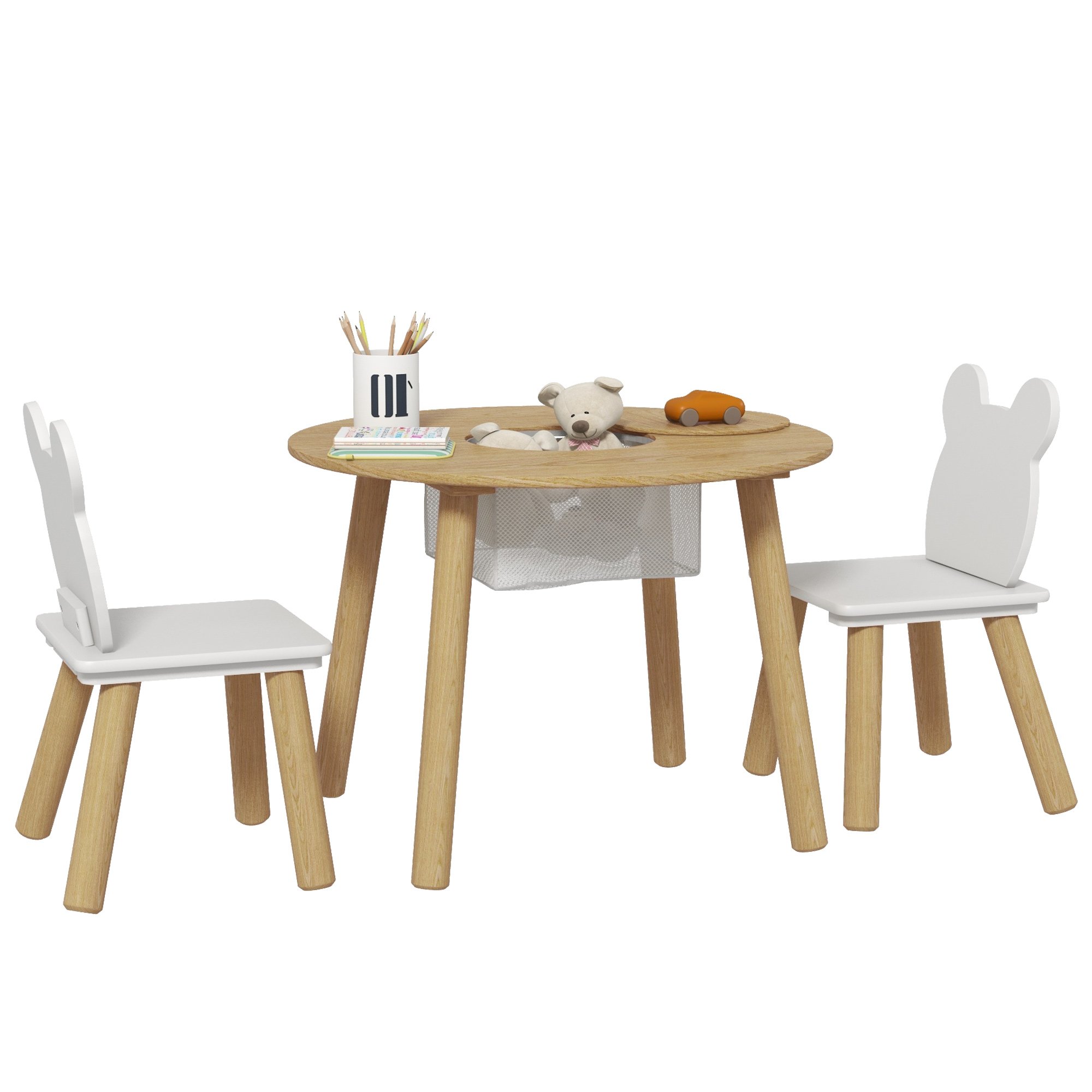 AIYAPLAY 3 Piece Mesh Chair Set with Centre with Centre Mesh Bag - Natural Wood