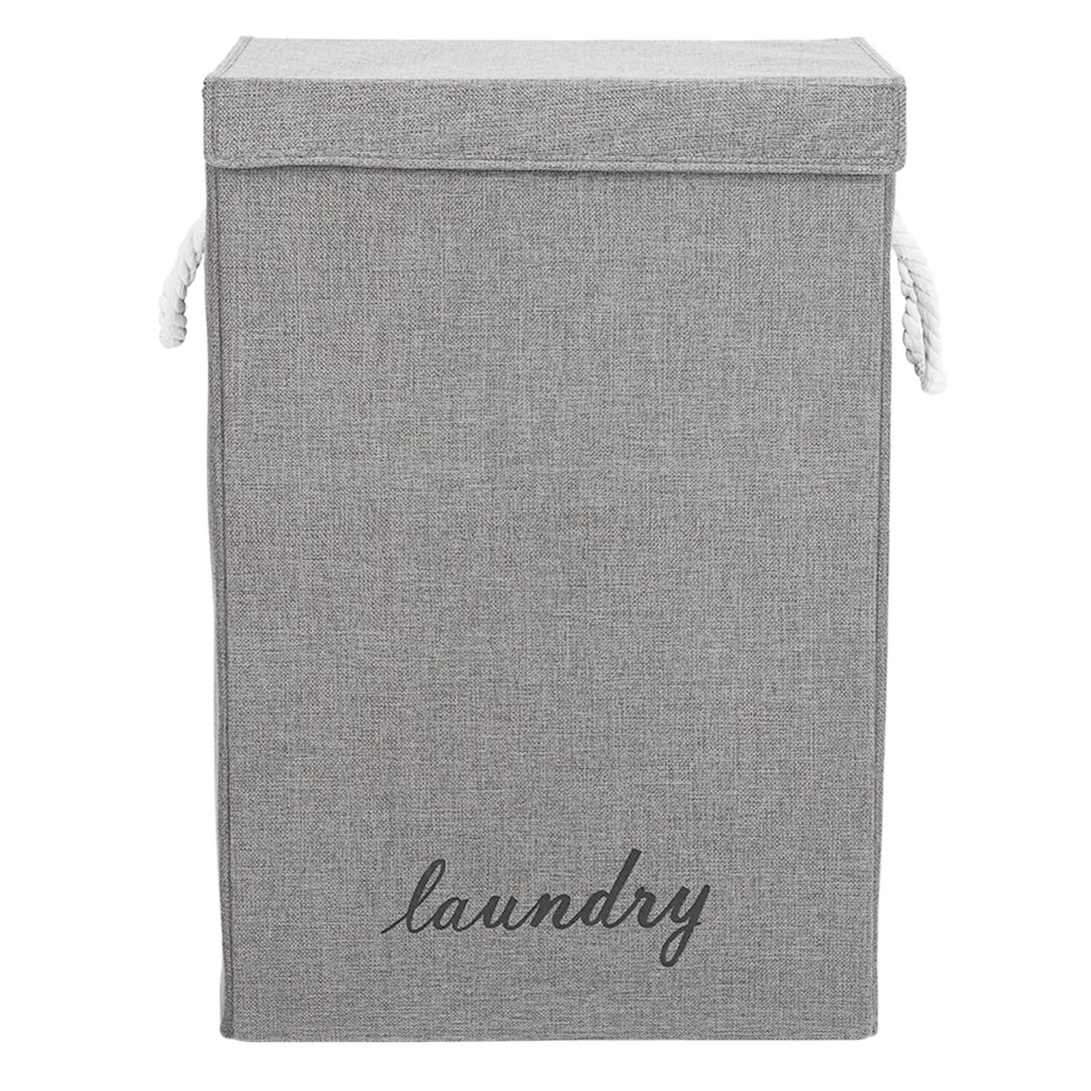 Living and Home Fabric Laundry Basket with Lid and Handles - Grey