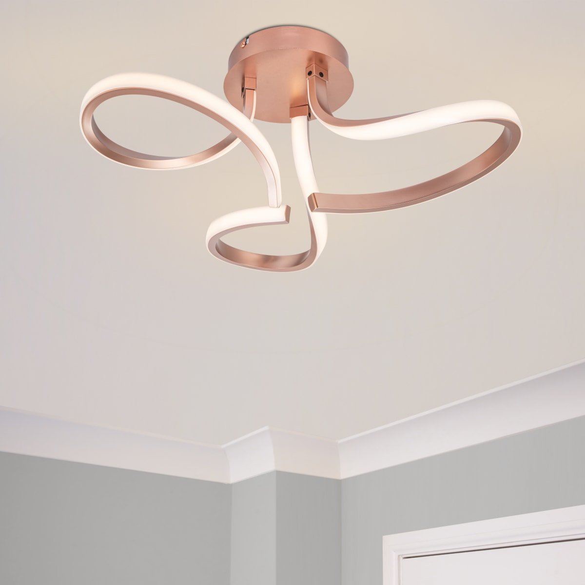 Cosylyte Moss 3 Light Integrated LED Modern Curved Ceiling Light - Copper