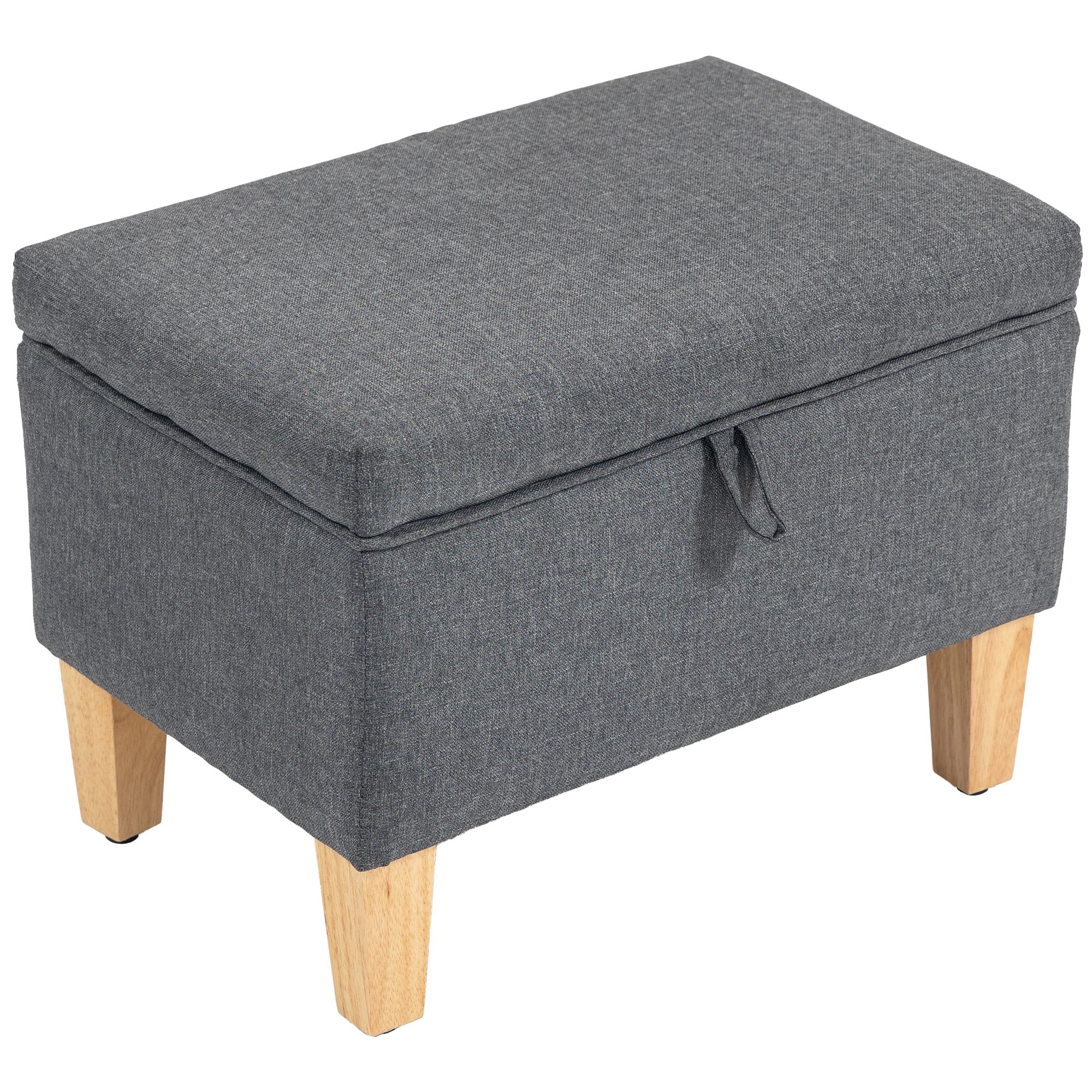 HOMCOM 16L Linen Storage Ottoman with Rubberwood Legs - Charcoal Grey