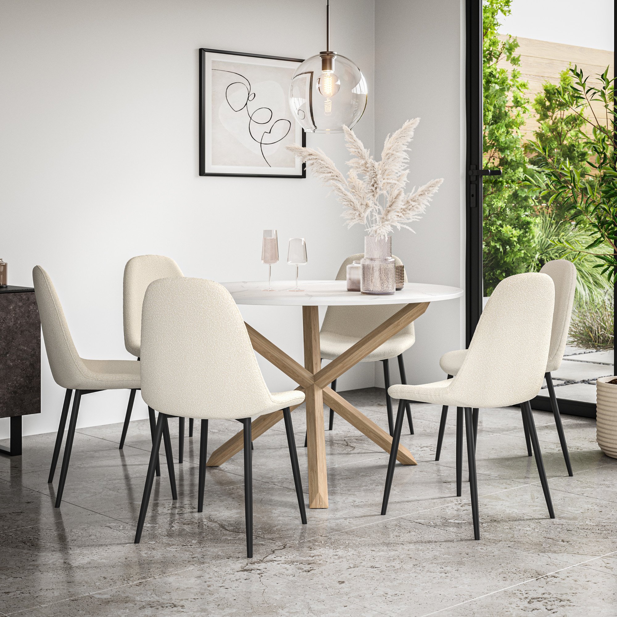 Furniture Online Malvern Maya Marble Top Dining Table & 6 Ivory Chairs