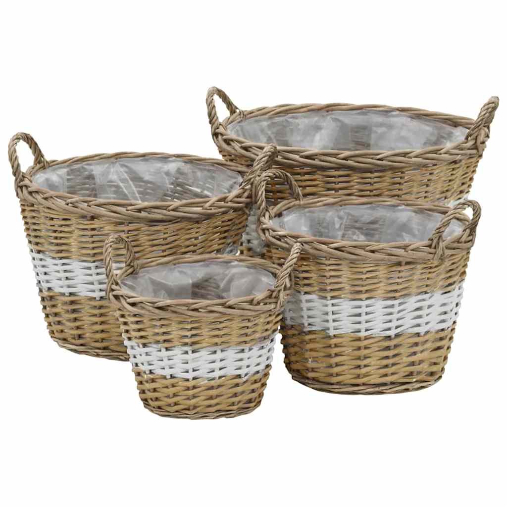 Walplus Pack of 4 Wicker Raised Garden Bed - Brown and White 22/ - 14 x 23 cm