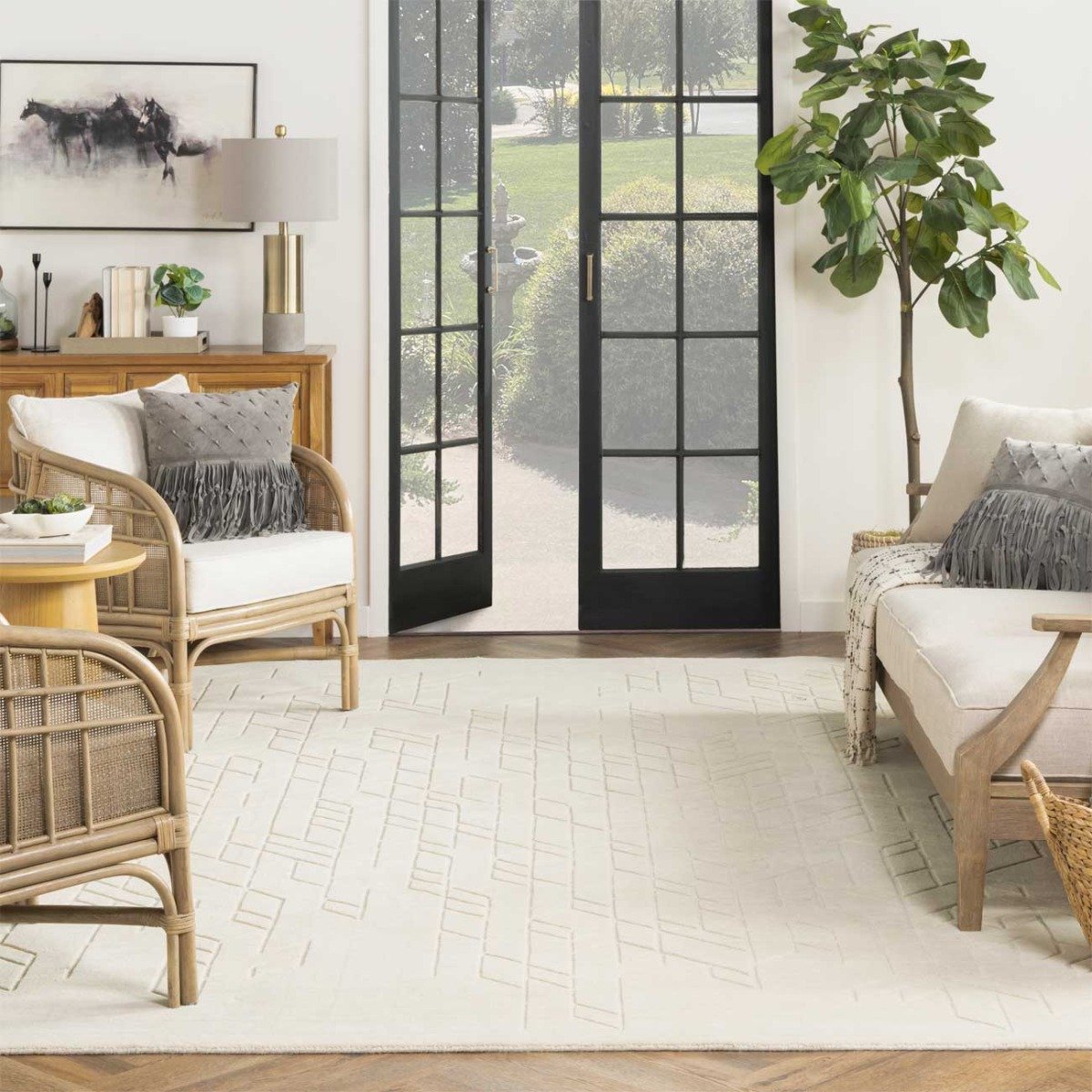Mega Flooring White Modern Geometric Rug - 259 x 351cm