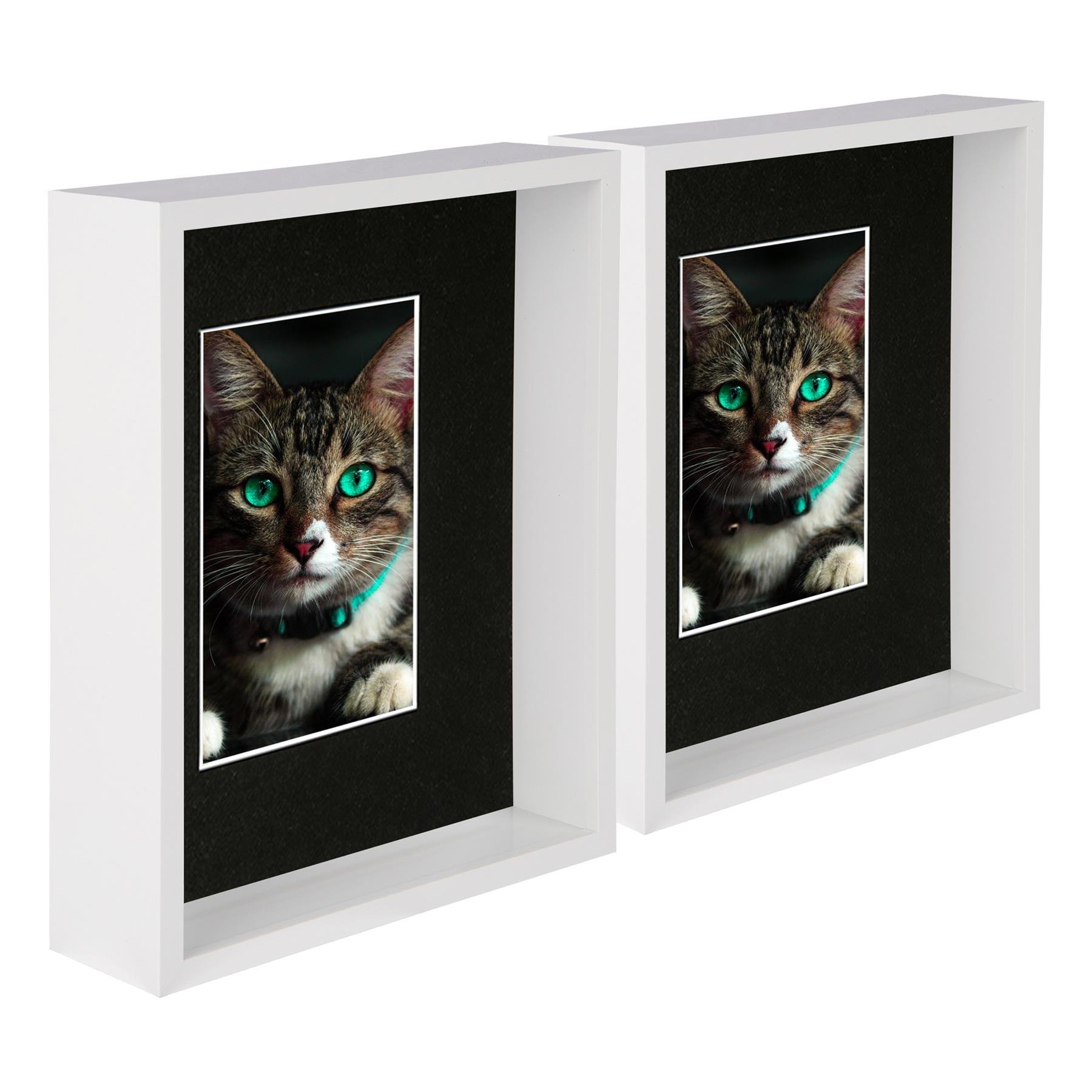 Nicola Spring 8"x10" White 3D Deep Box Photo Frame 4"x 6" Black Mount - Set of 5