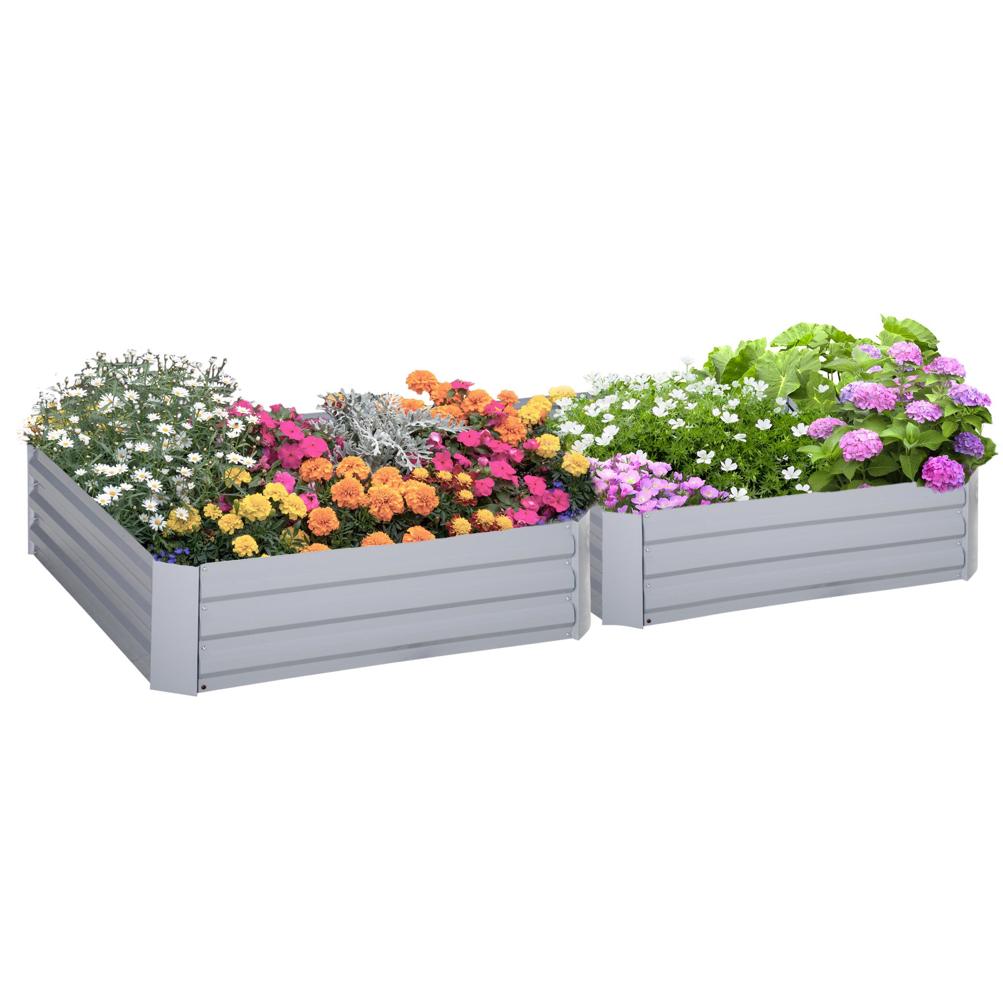 Outsunny 2 Galvanised Steel Raised Garden Bed - Grey