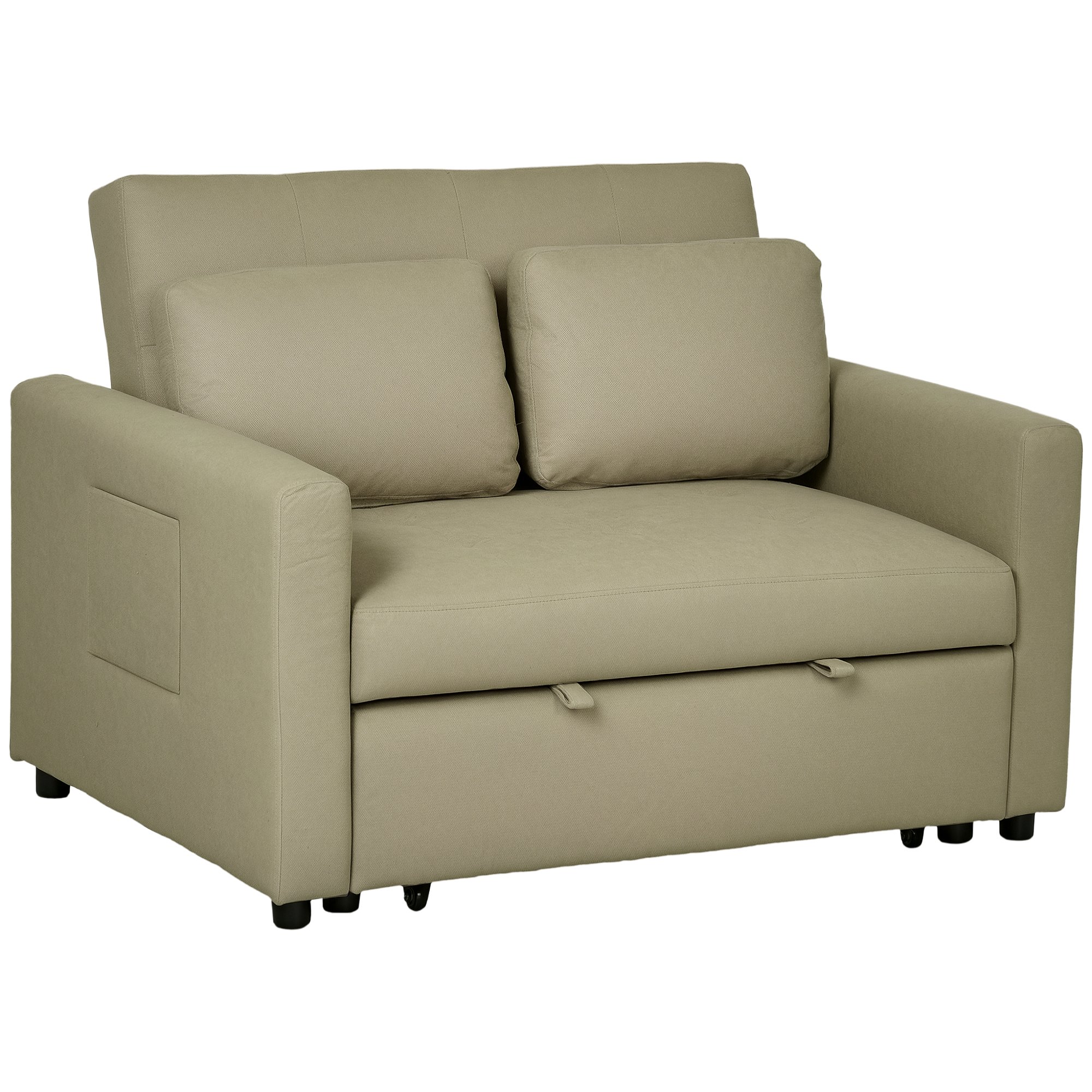 HOMCOM 2 Seater Fabric Modern Sofa Bed with 2 Pillows - Brown