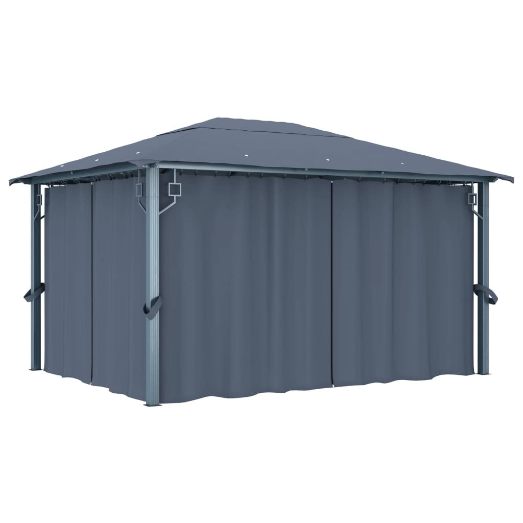Walplus 400 x 300 cm Aluminium Garden Gazebo with Curtain - Anthracite
