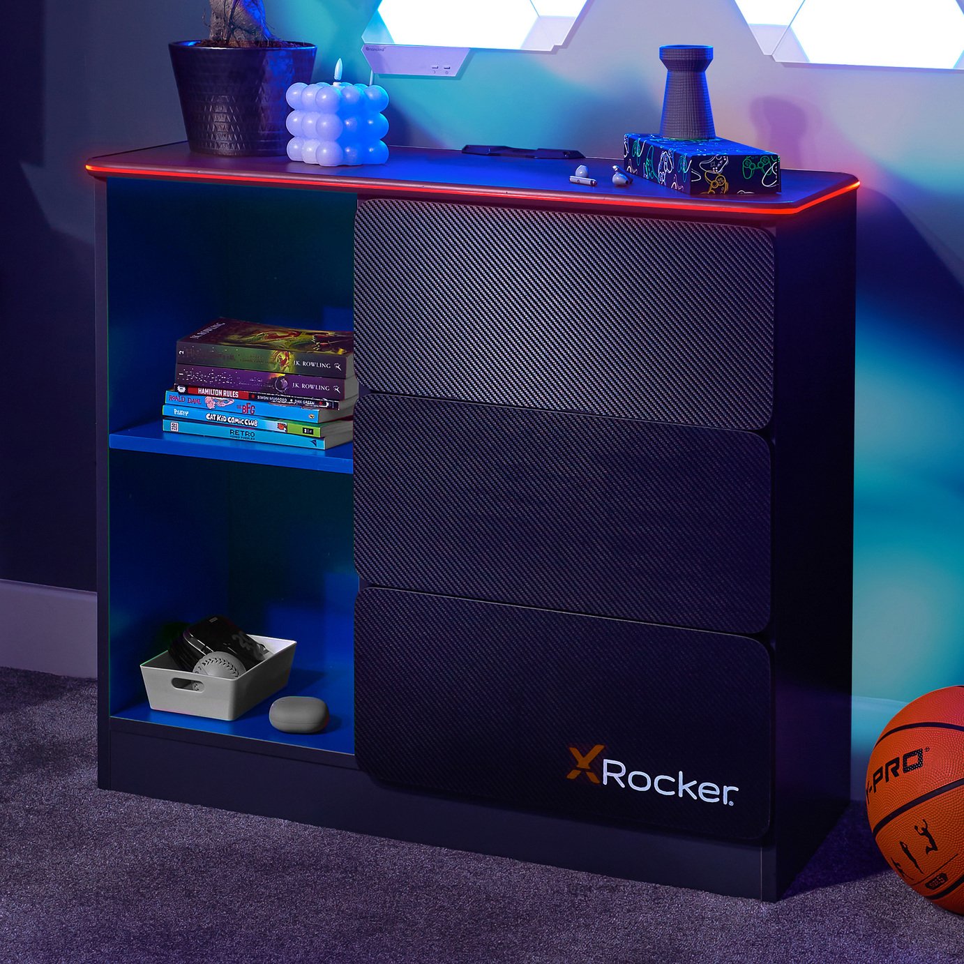 X Rocker Carbon Tek LED 3 Drawer Chest