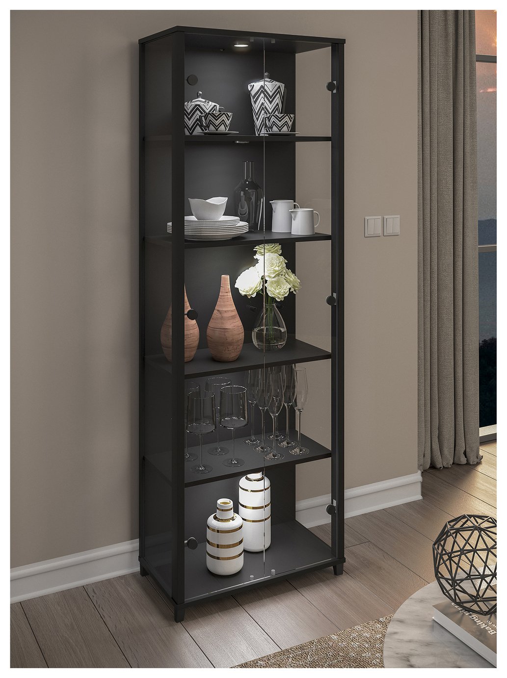 Argos Home Optima 2 Door Glass Display Cabinet with Light