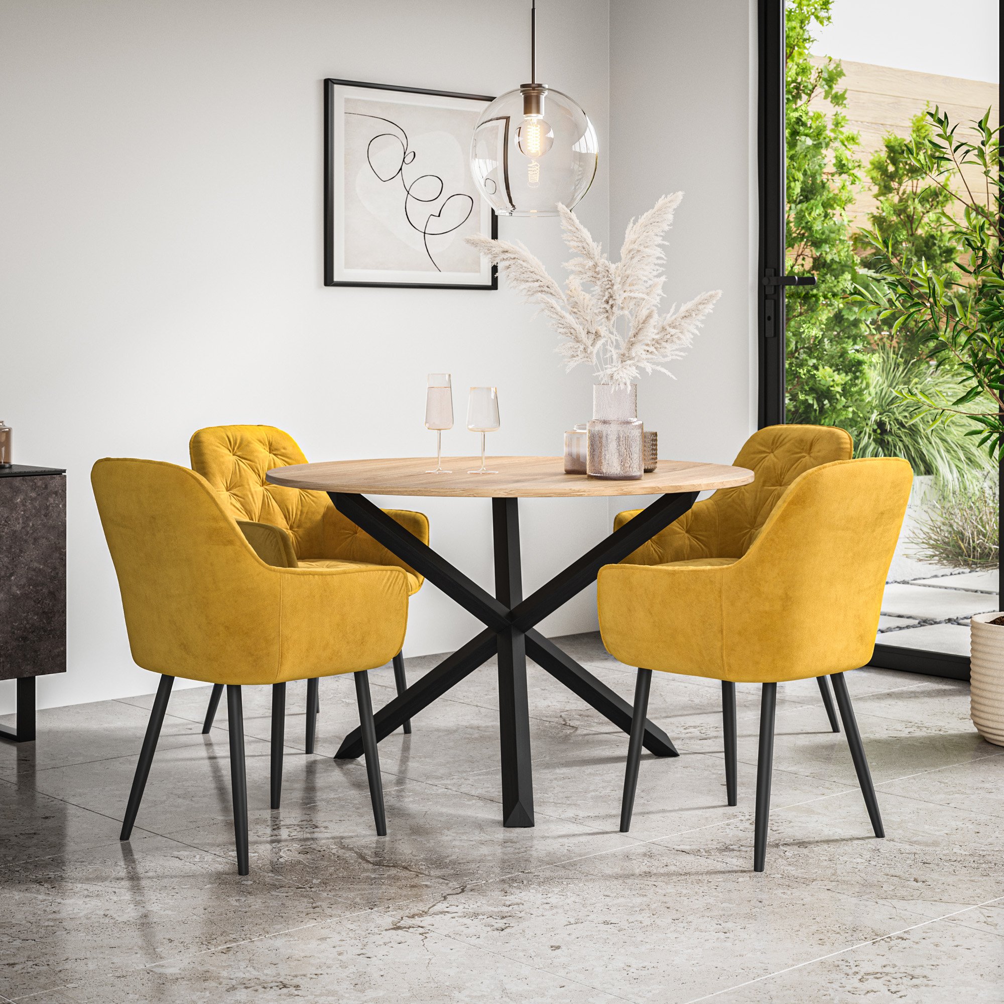 Furniture Online Malvern Anika Oak Table Dining Table & 4 Mustard Chairs