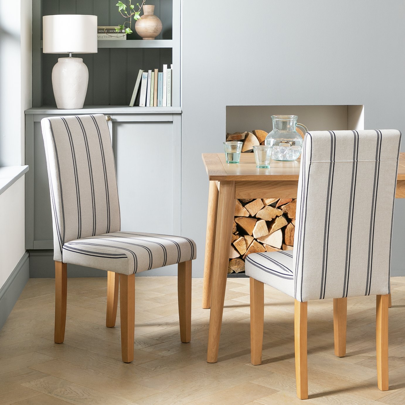 Argos Home Midback Pair of Stripe Dining Chair- White & Blue