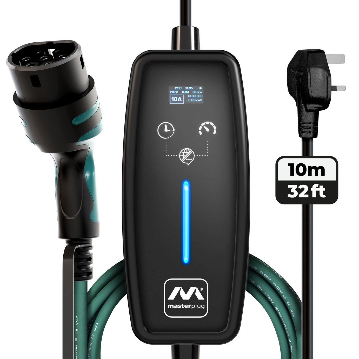 Masterplug 10m Mode 2 EV Charging Cable with 13A 3-Pin Plug