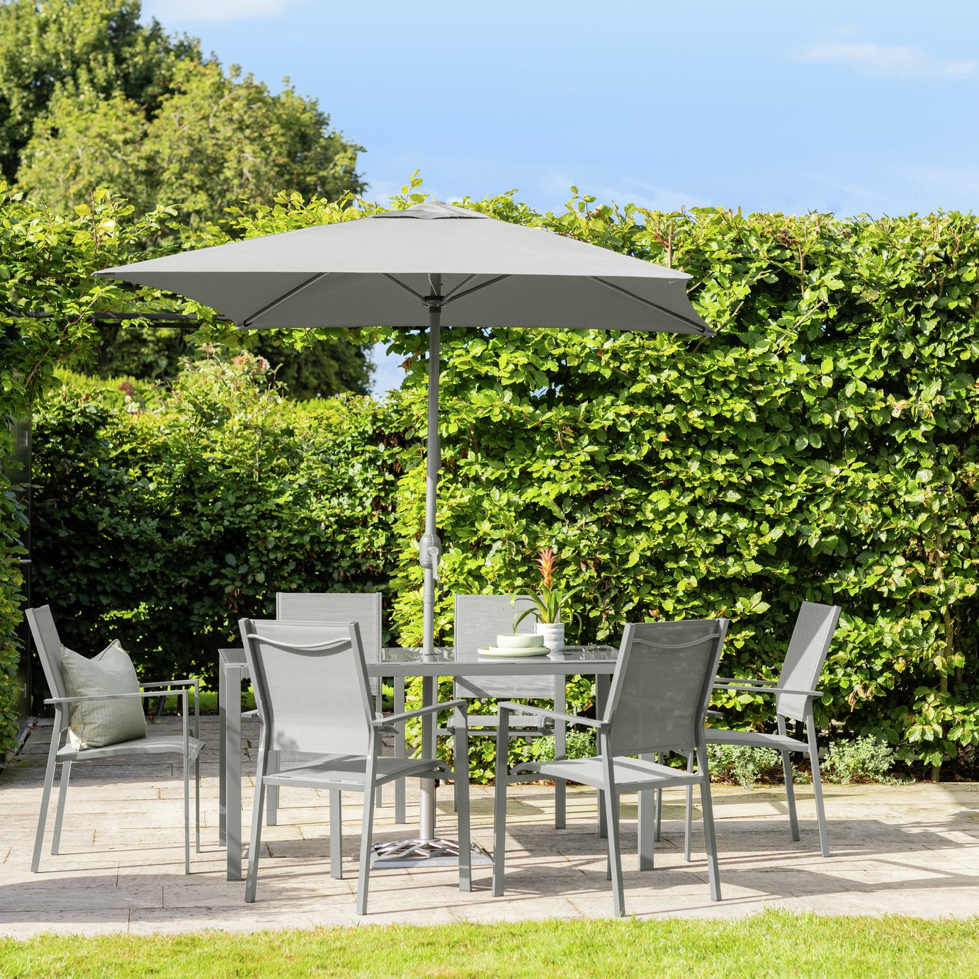 Argos Home 6 Seater Metal Patio Set - Light Grey