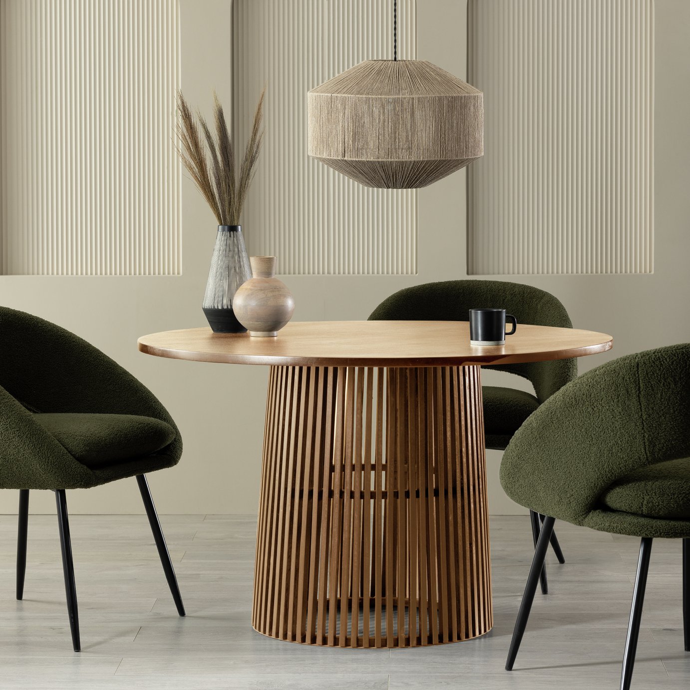 Habitat Jericho Oak Dining Table & 4 Green Chairs