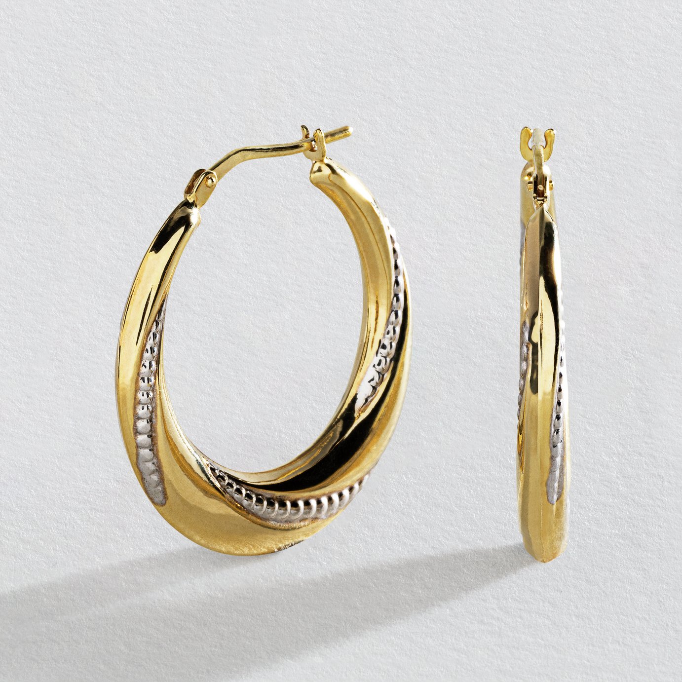 Revere 9ct Bonded Gold Two Toned Creole Hoop Earrings 