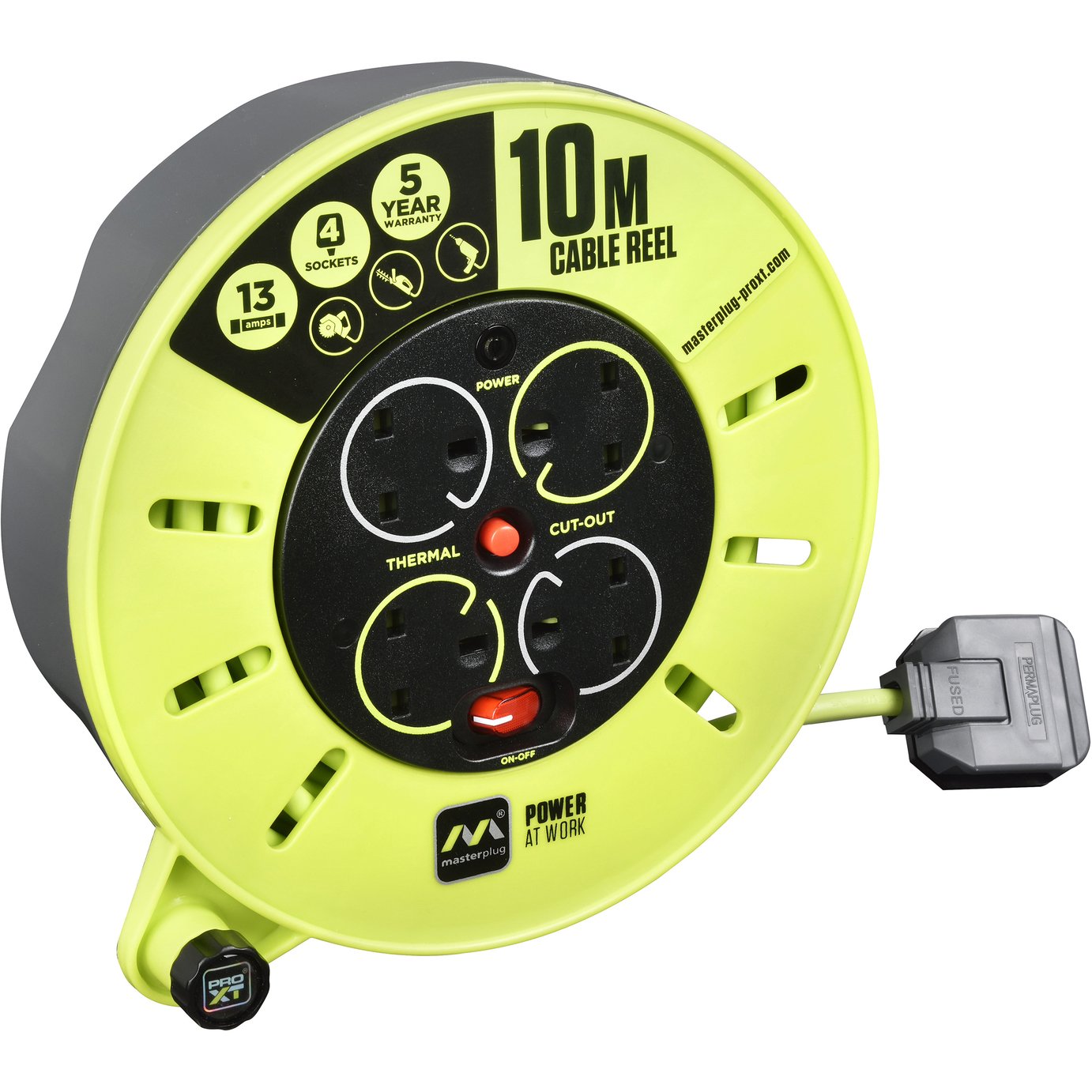 Masterplug Pro-XT 4 Socket 10m Cassette Cable Reel