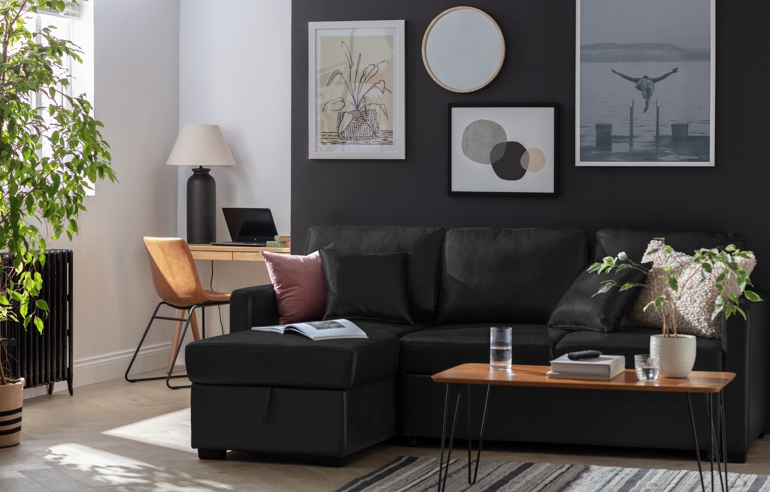 Habitat Reagan RH Faux Leather Storage Sofa Bed - Black