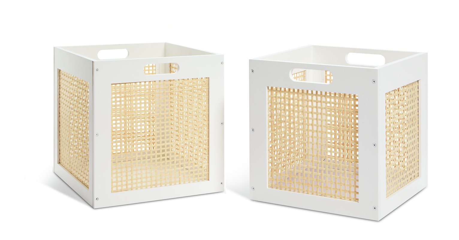 Habitat Set of 2 Rattan Square Boxes - White