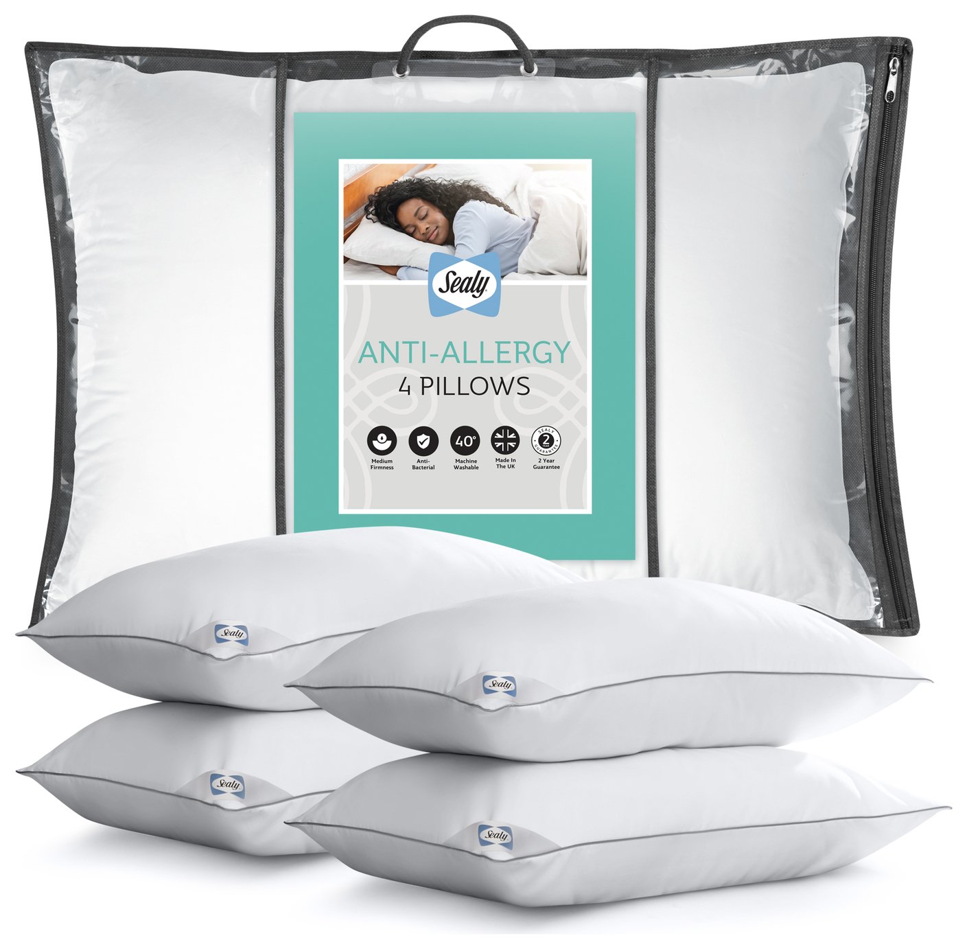 Sealy Anti-Allergy Medium Firm Pillow - 4 Pack