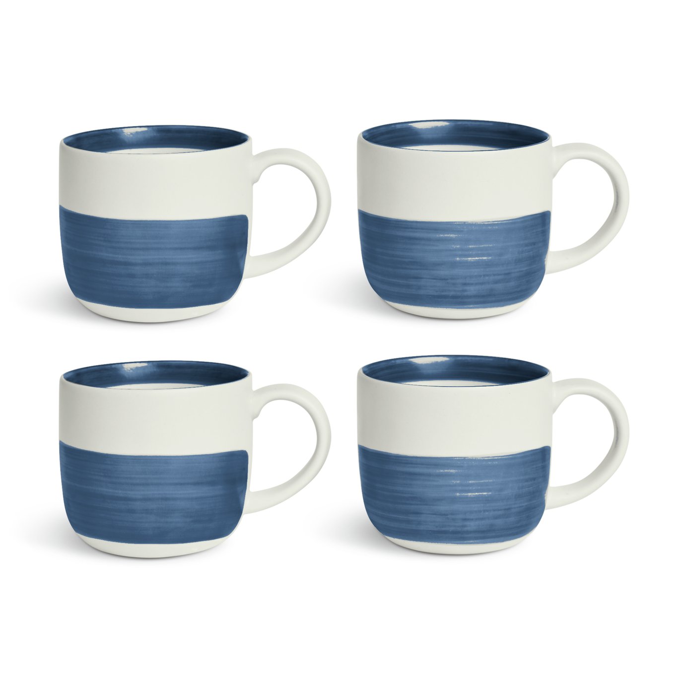 Habitat Artisan Stripe Set of 4 Stoneware Mugs - Blue