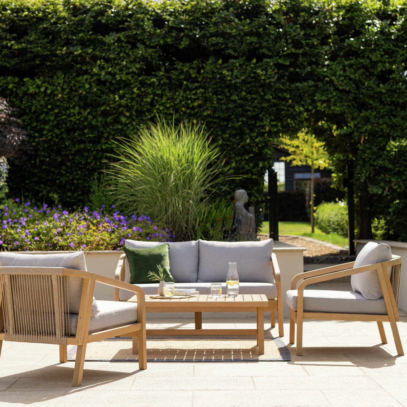 Habitat Hania 4 Seater Wooden Garden Sofa Set  - Natural