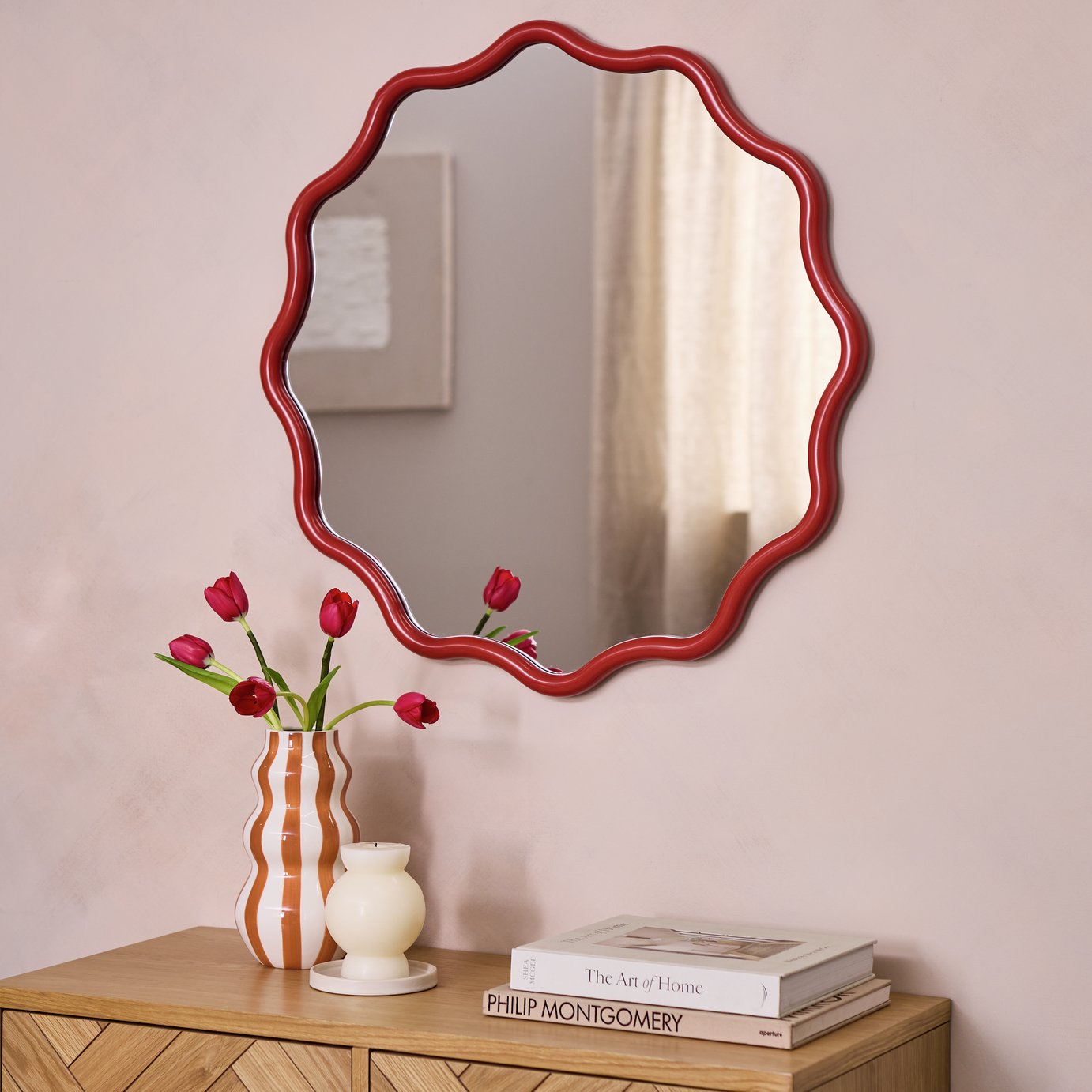 Habitat Red Coral Wavy Round Wall Mirror - 72x72cm