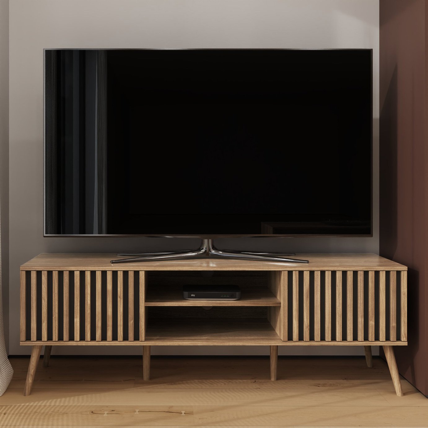 GFW Louvered 2 Door TV Unit - Natural