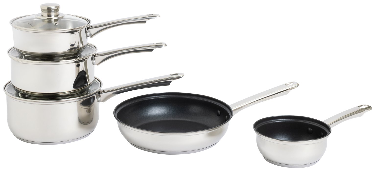 Argos Home Stainless Steel 5 Piece Pan Set - Silver