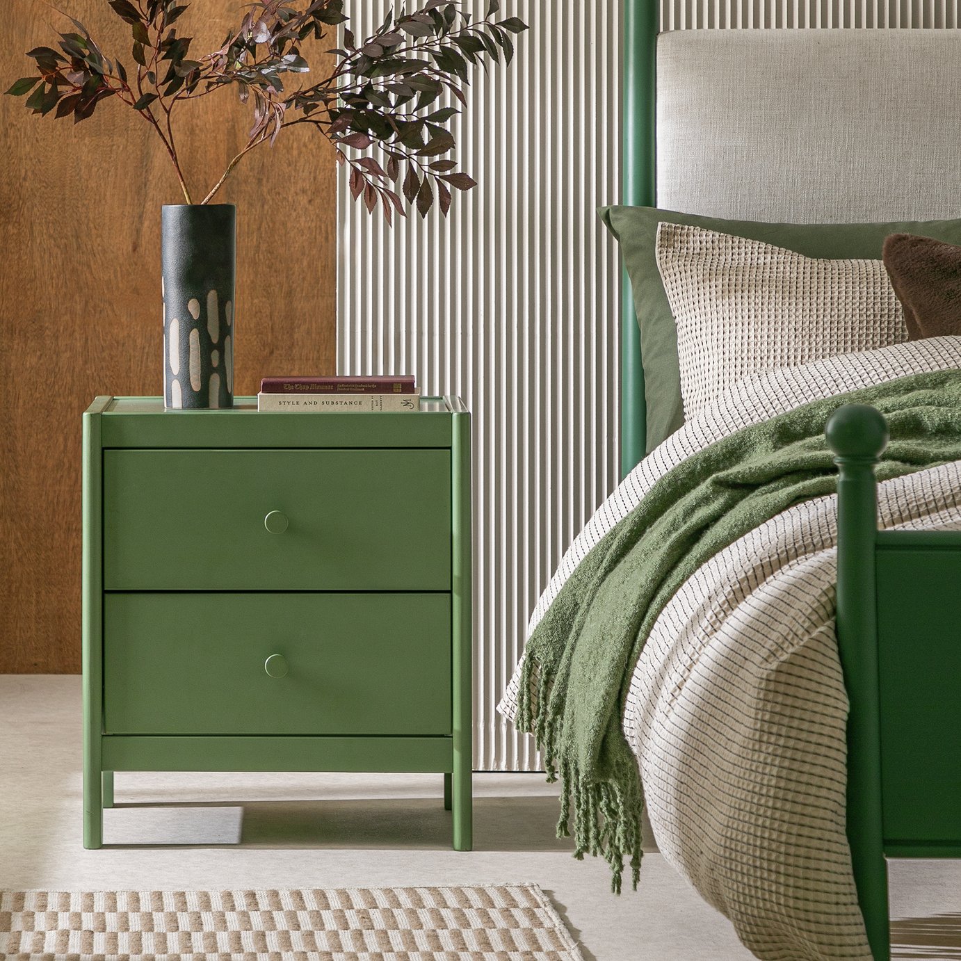 Habitat Bronte 2 Drawer Bedside Table - Green