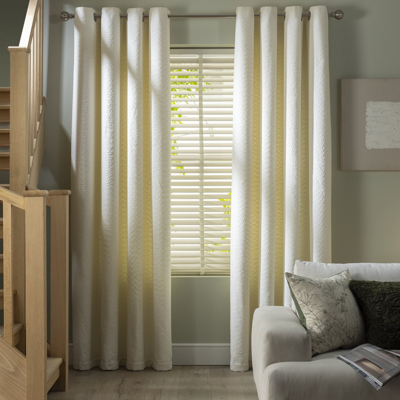 Habitat Boucle Plain Blackout Lined Eyelet Curtains - Cream