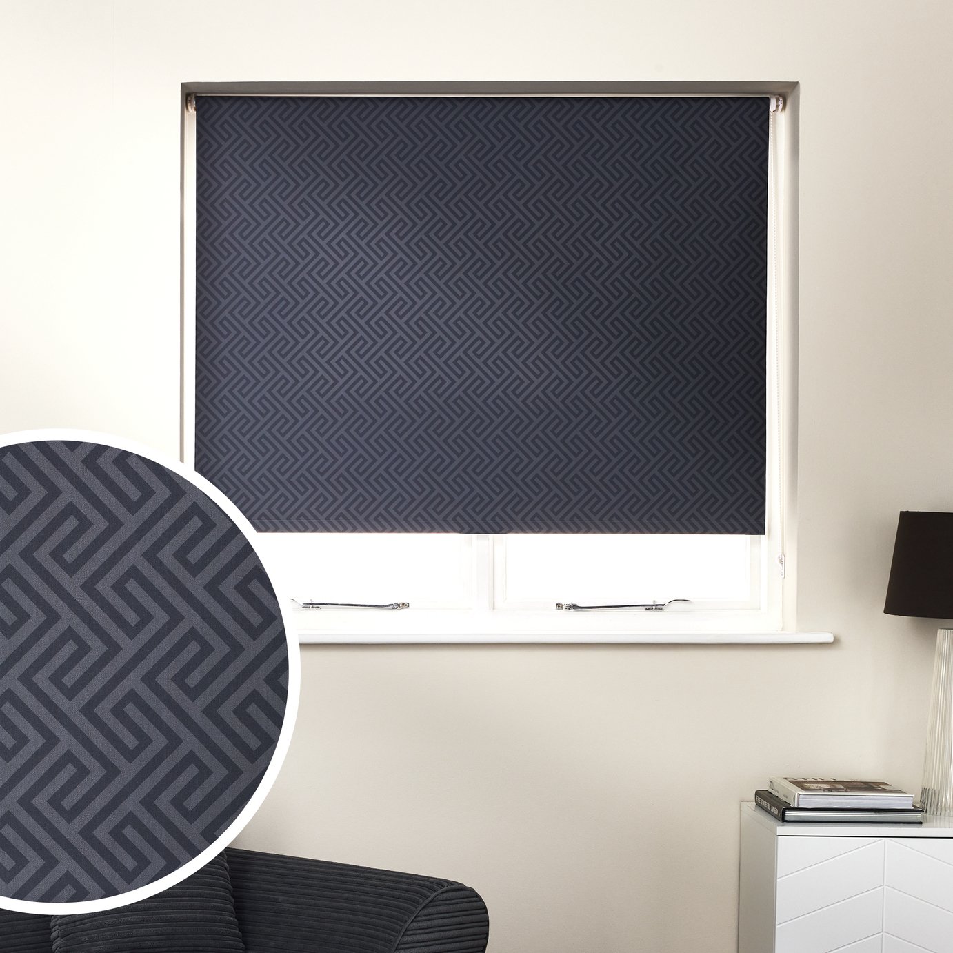 Argos Home Geometric Blackout Navy Roller Blind