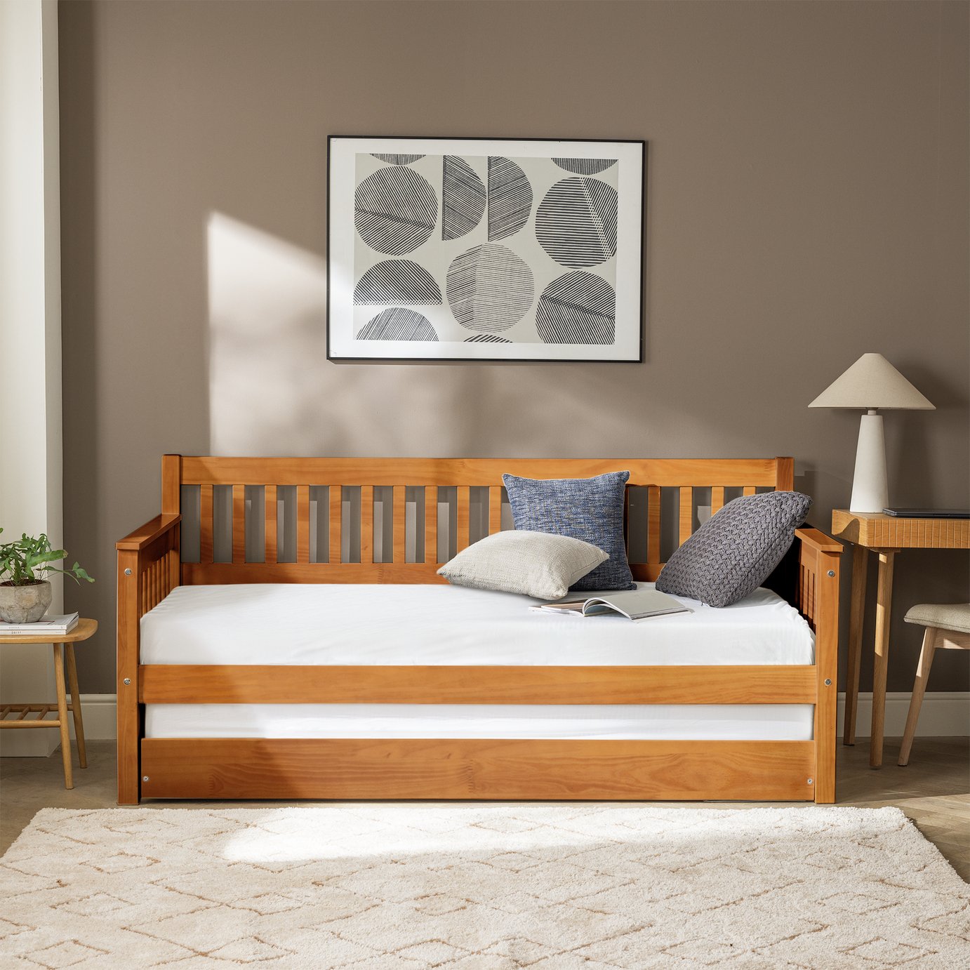 Argos Home Aspley Trundle Day Bed with 2 Mattresses- Oak