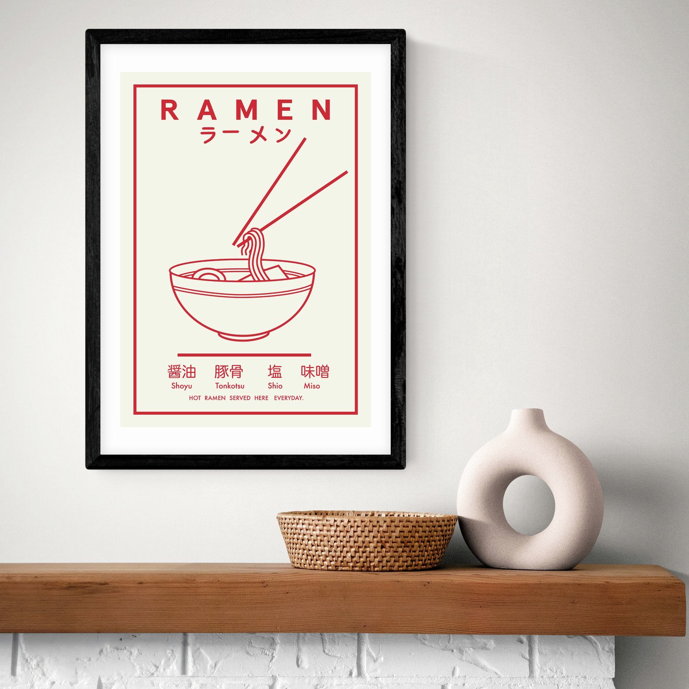 East End Prints Ramen Red & White Art Print