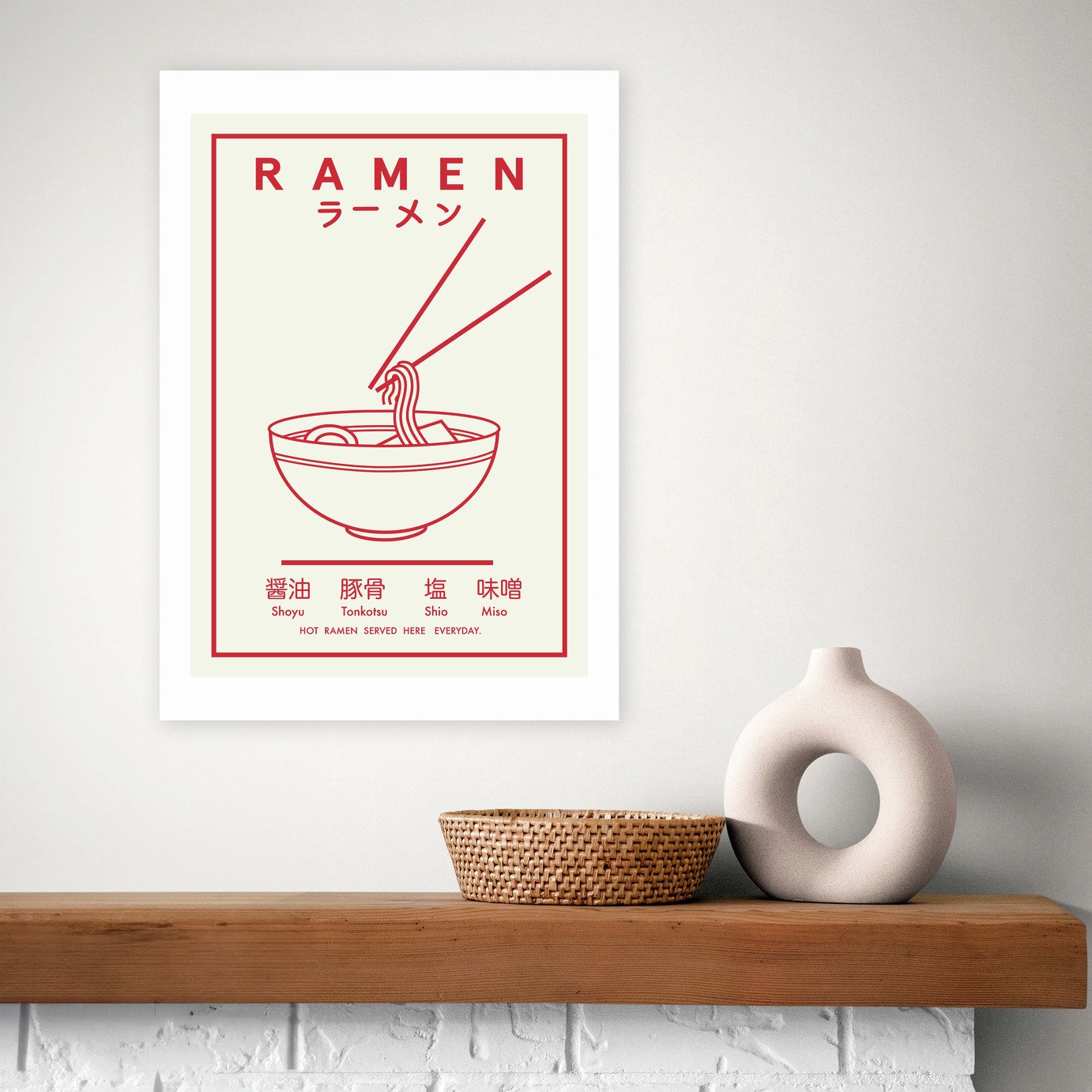 East End Prints Ramen Red & White Art Print