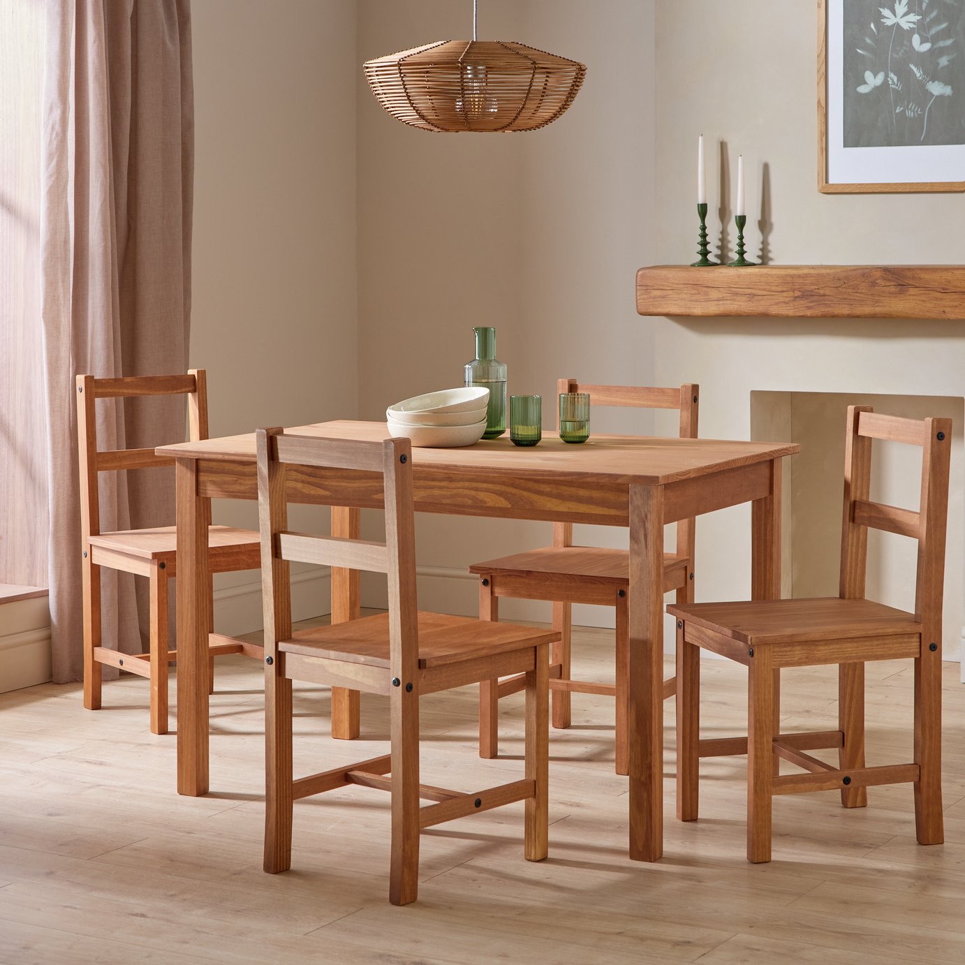 Argos Home Raye Light Wood Dining Table & 4 Light Wood Chair