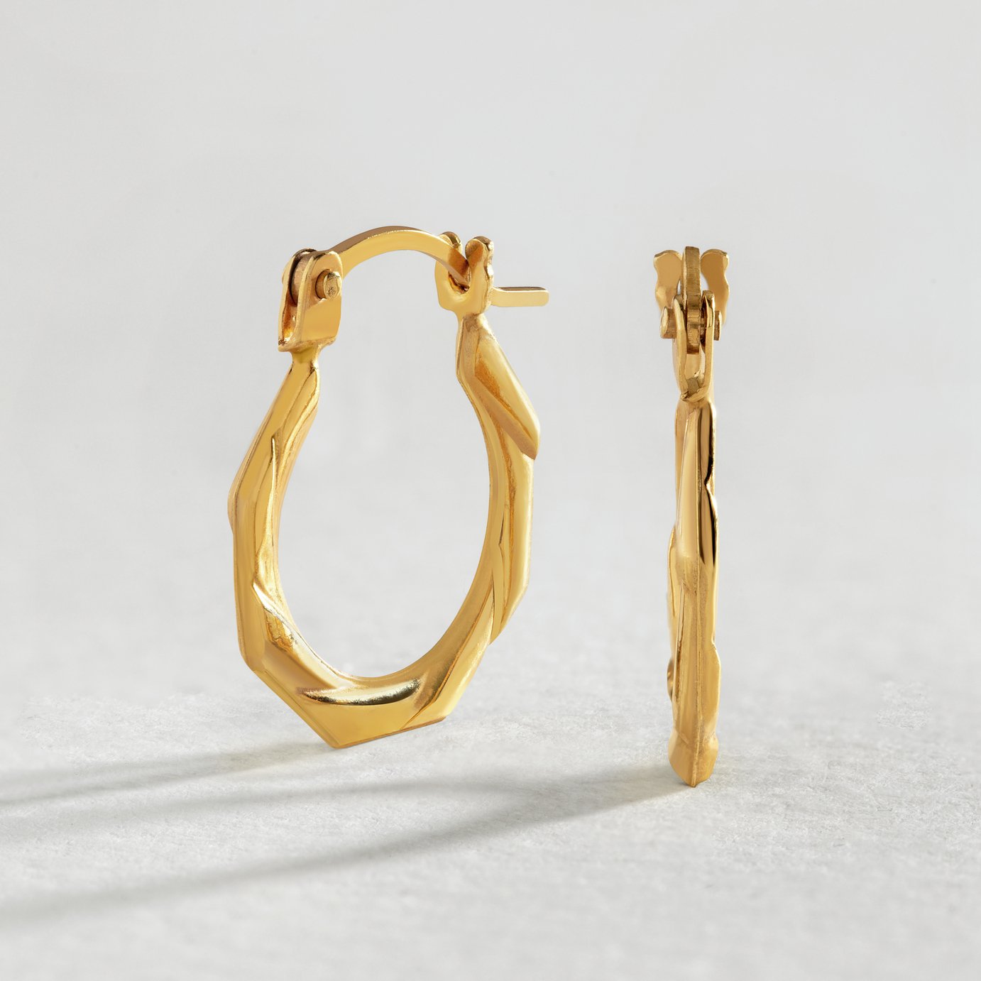 Revere 9ct Gold Hexagon Creole Hoop Earrings