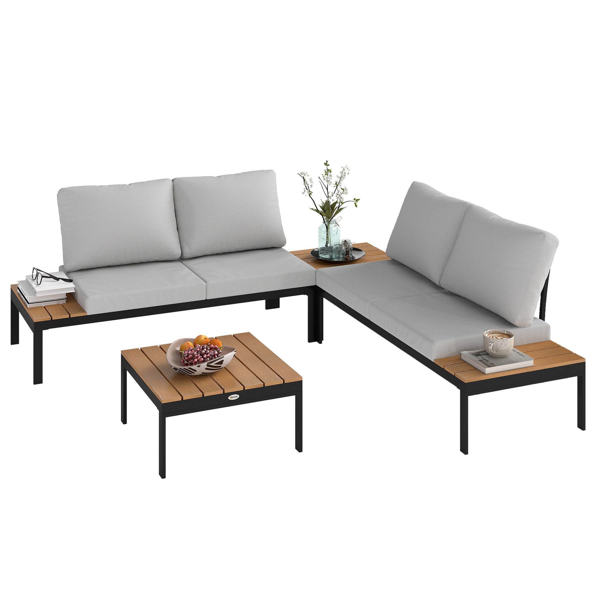 Outsunny 4 Piece L Shaped Garden Furniture Set- Teak