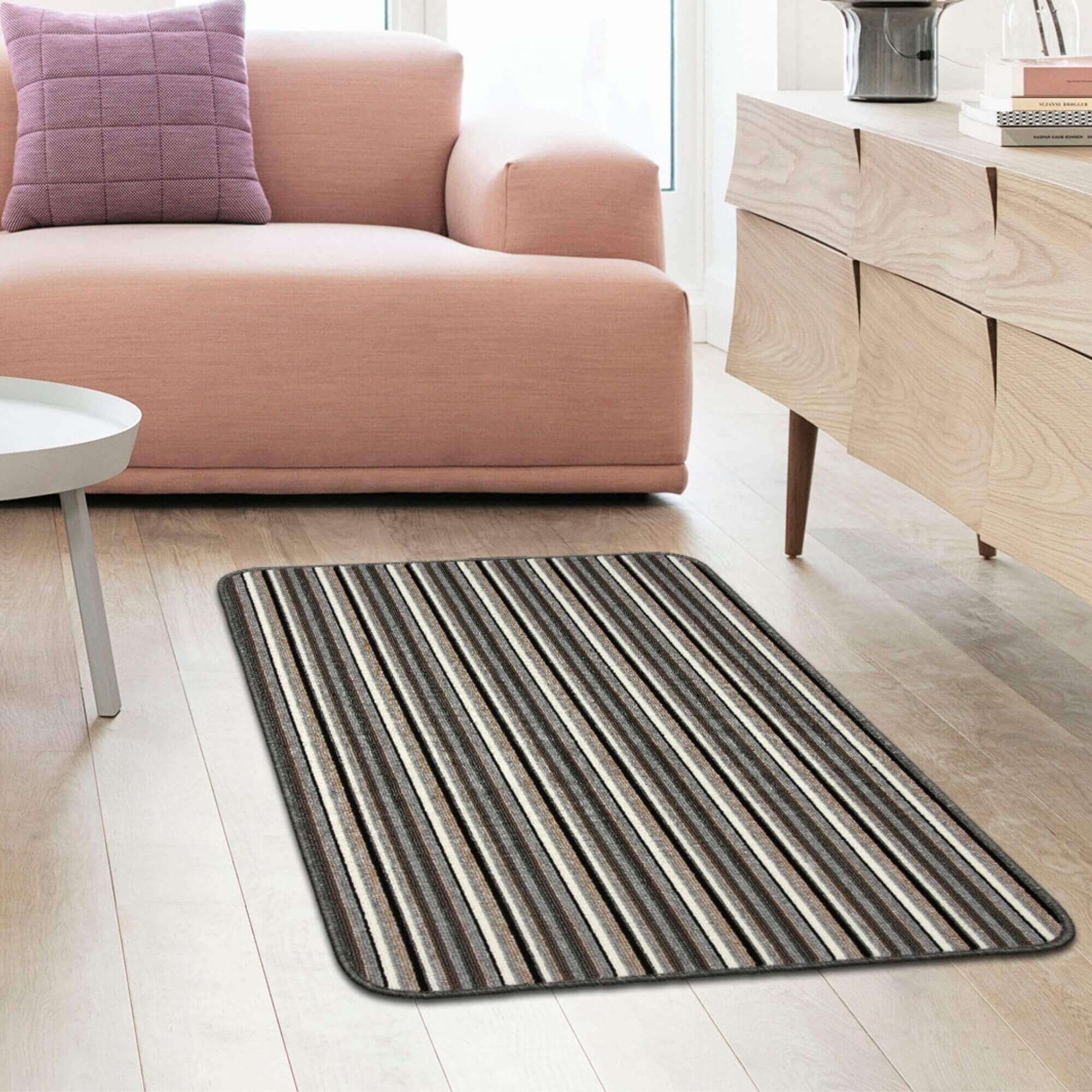The Rugs Grey Striped Washable Nonslip Rug - 100 x 150cm