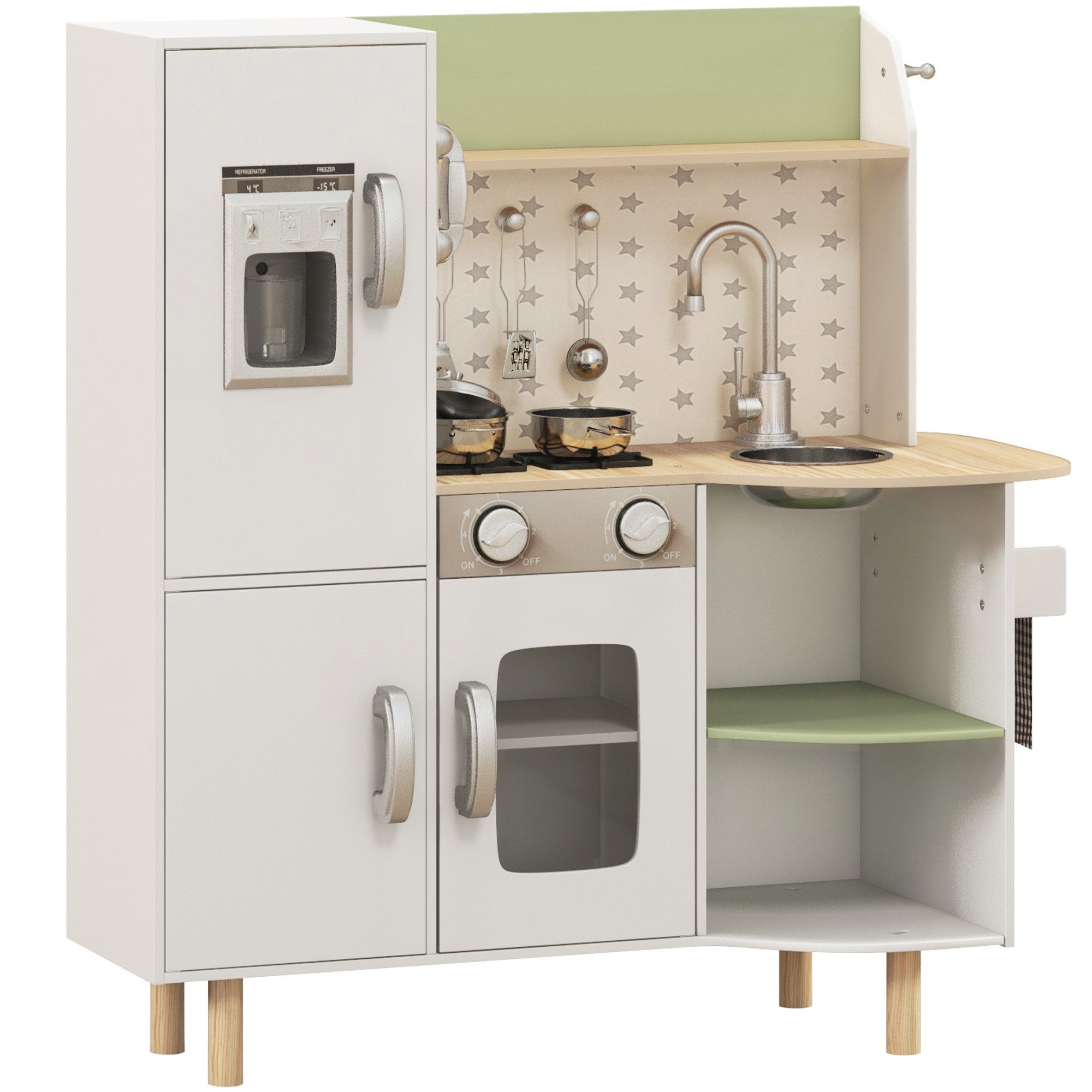 AIYAPLAY Phone Ice Maker Stove Sink Utensils Kids Play Kitchen - White