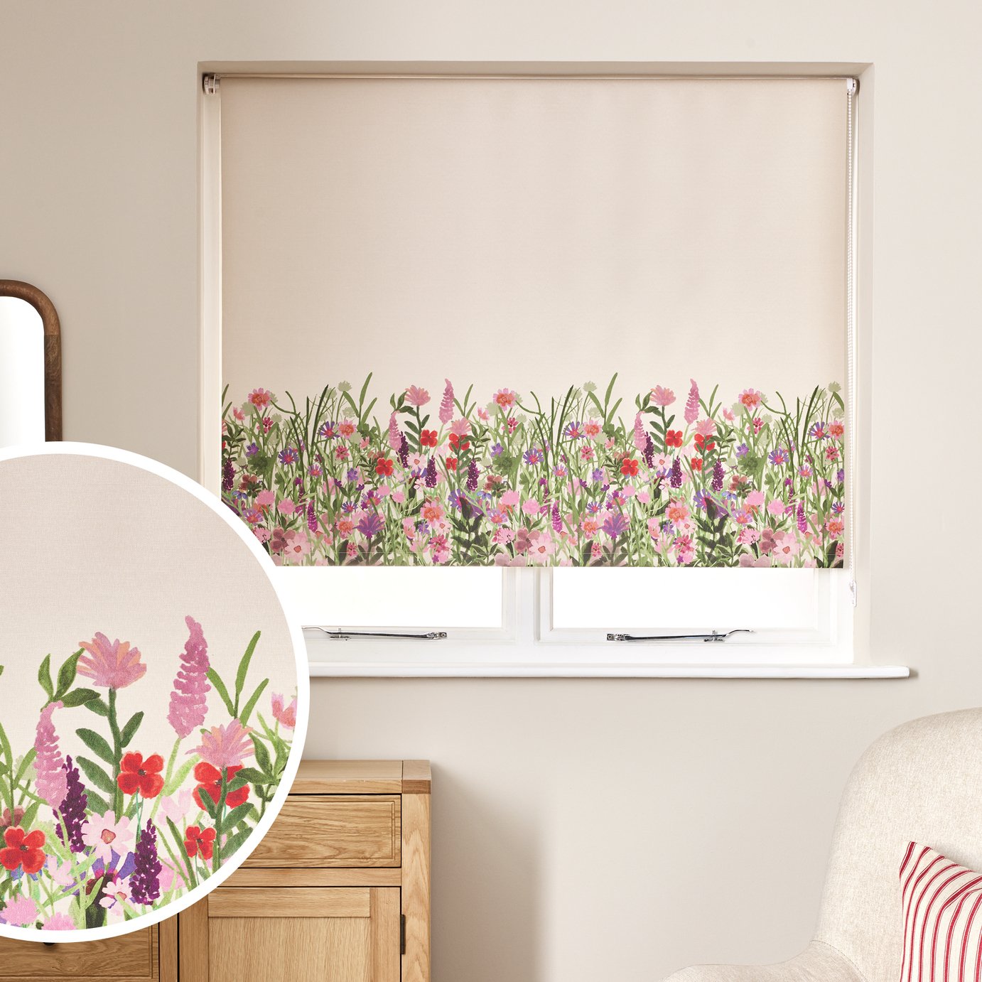 Argos Home Floral Garden Blackout Cream Roller Blind - 120cm