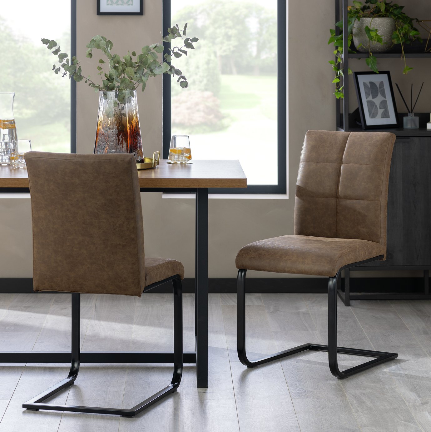 Argos Home Bronson Pair of Faux Leather Dining Chairs- Brown