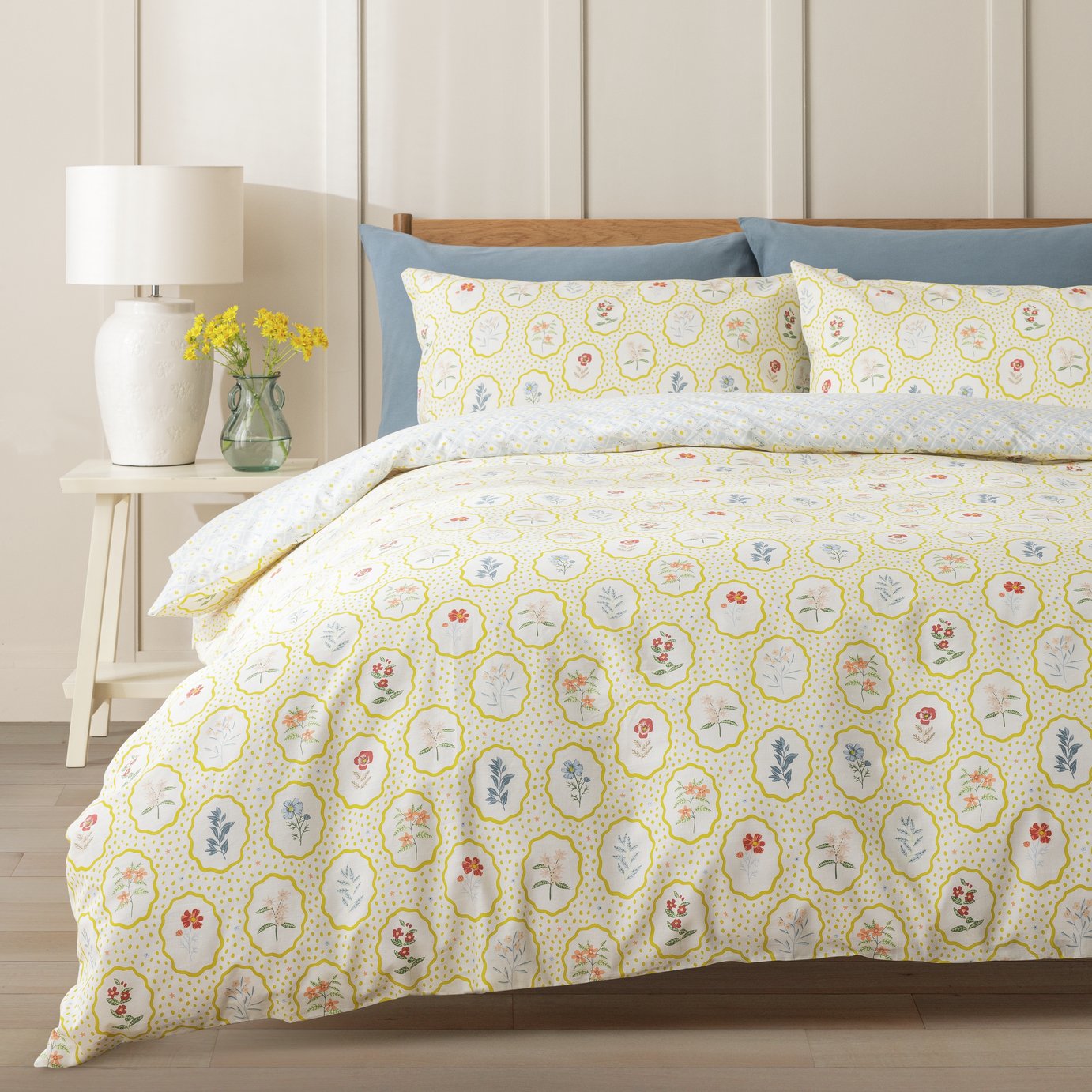 Argos Home Floral Woodblock Yellow Bedding Set
