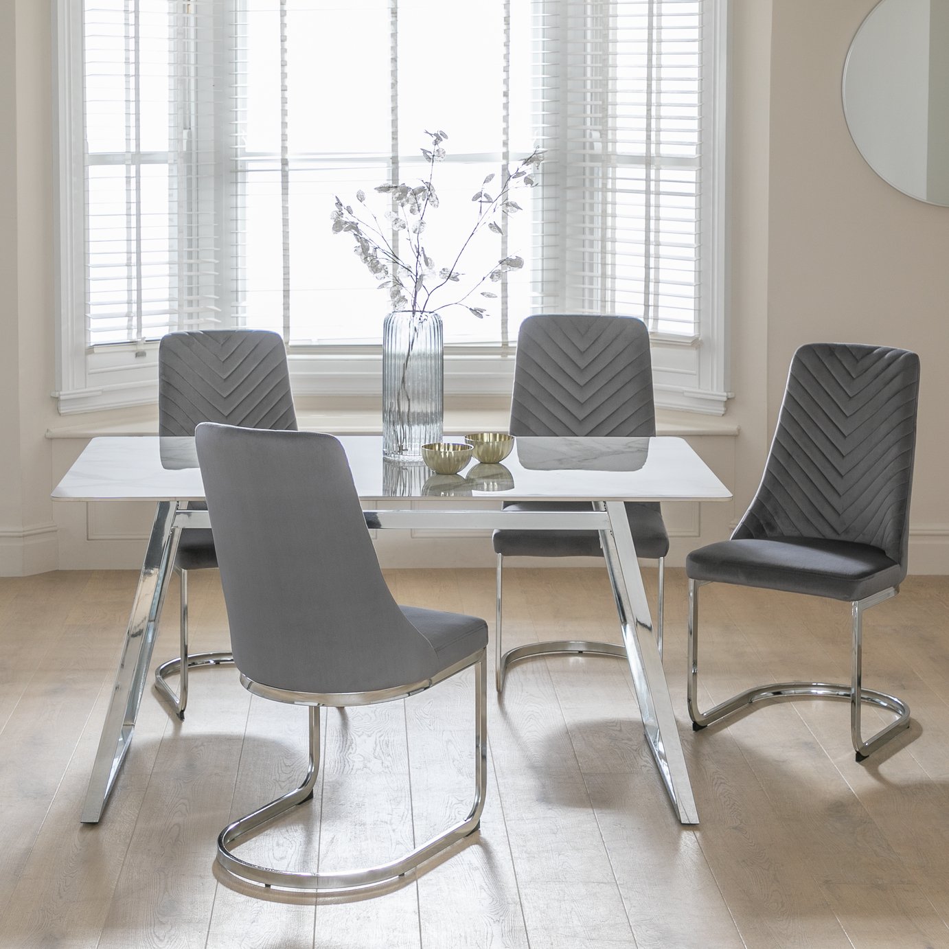 Argos Home Milo Silver Dining Table & 4 Grey Chairs