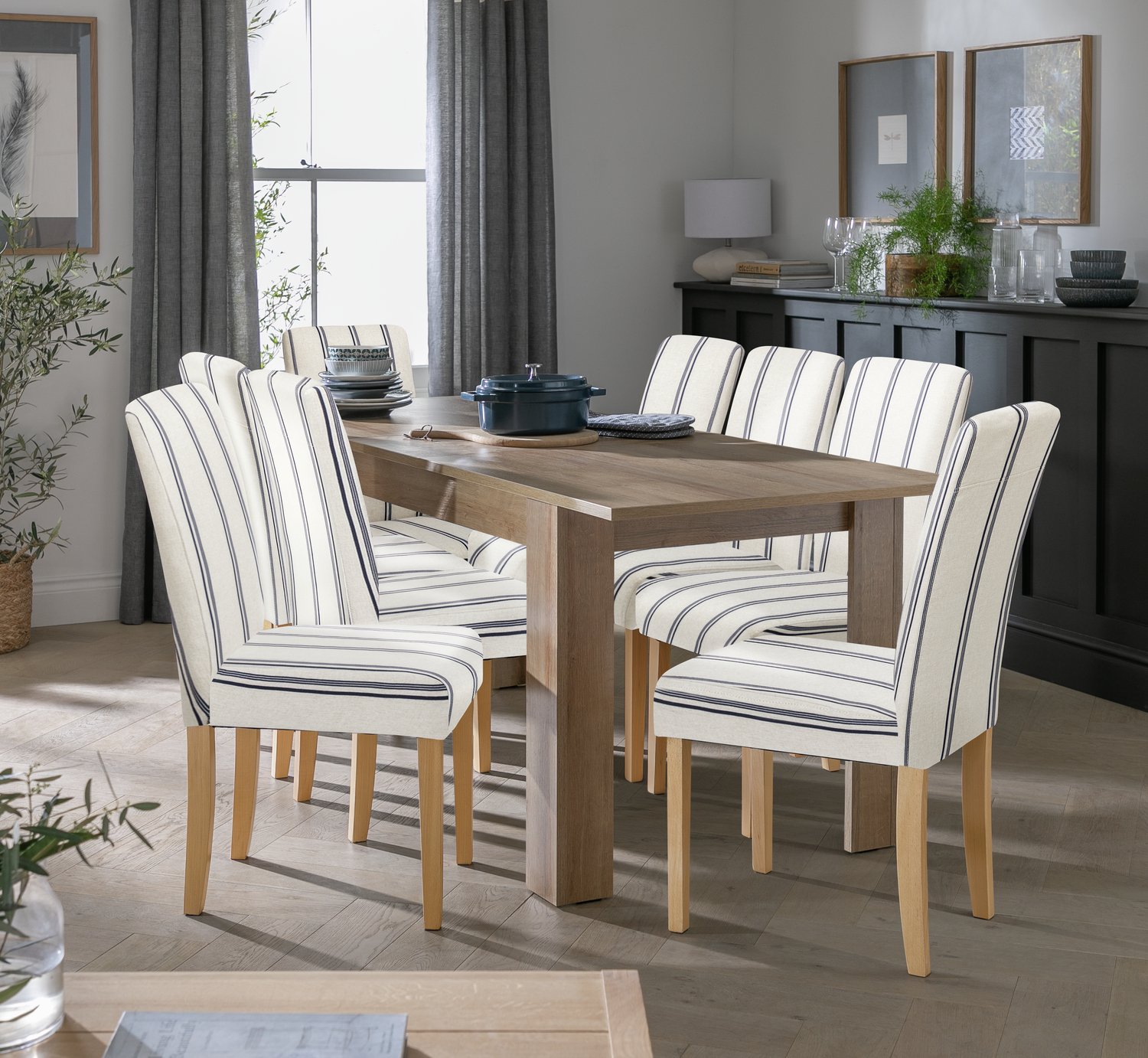 Argos Home Miami Oak Dining Table & 6 White Stripe Chairs