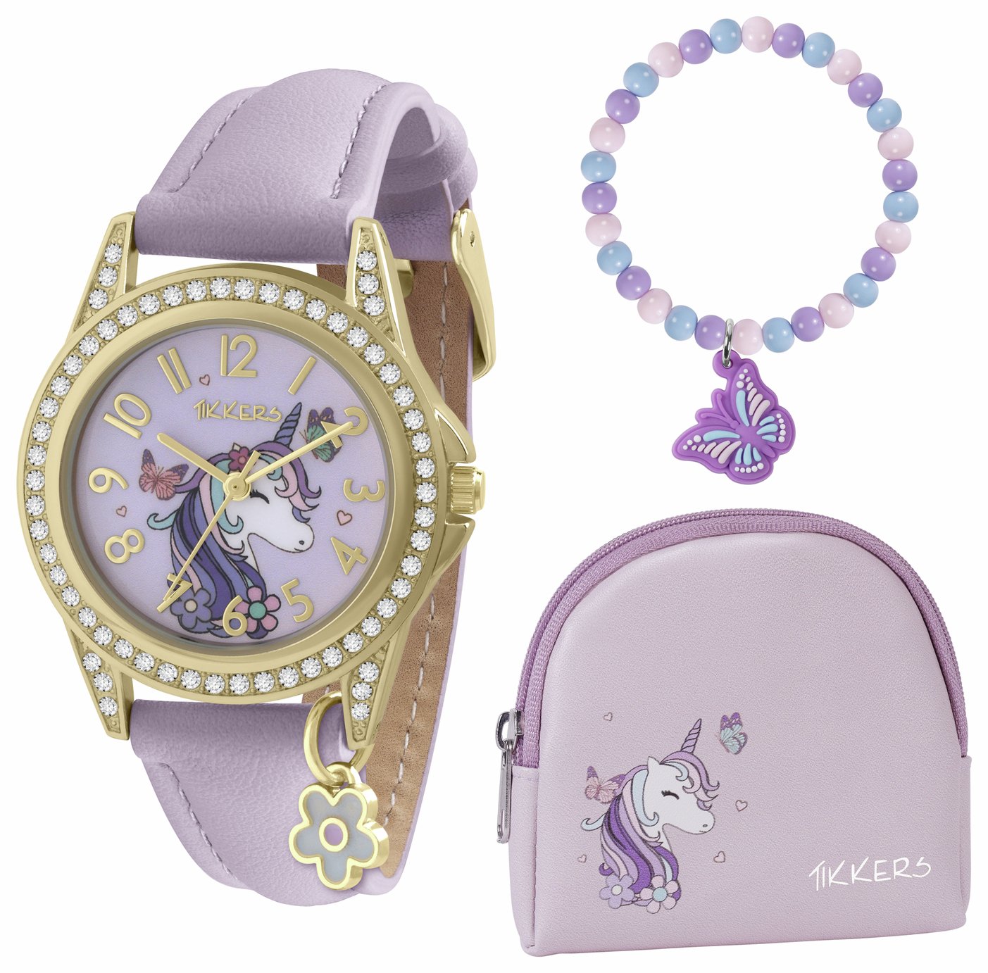 Tikkers Kid's Unicorn Lilac Watch, Bracelet & Purse Set